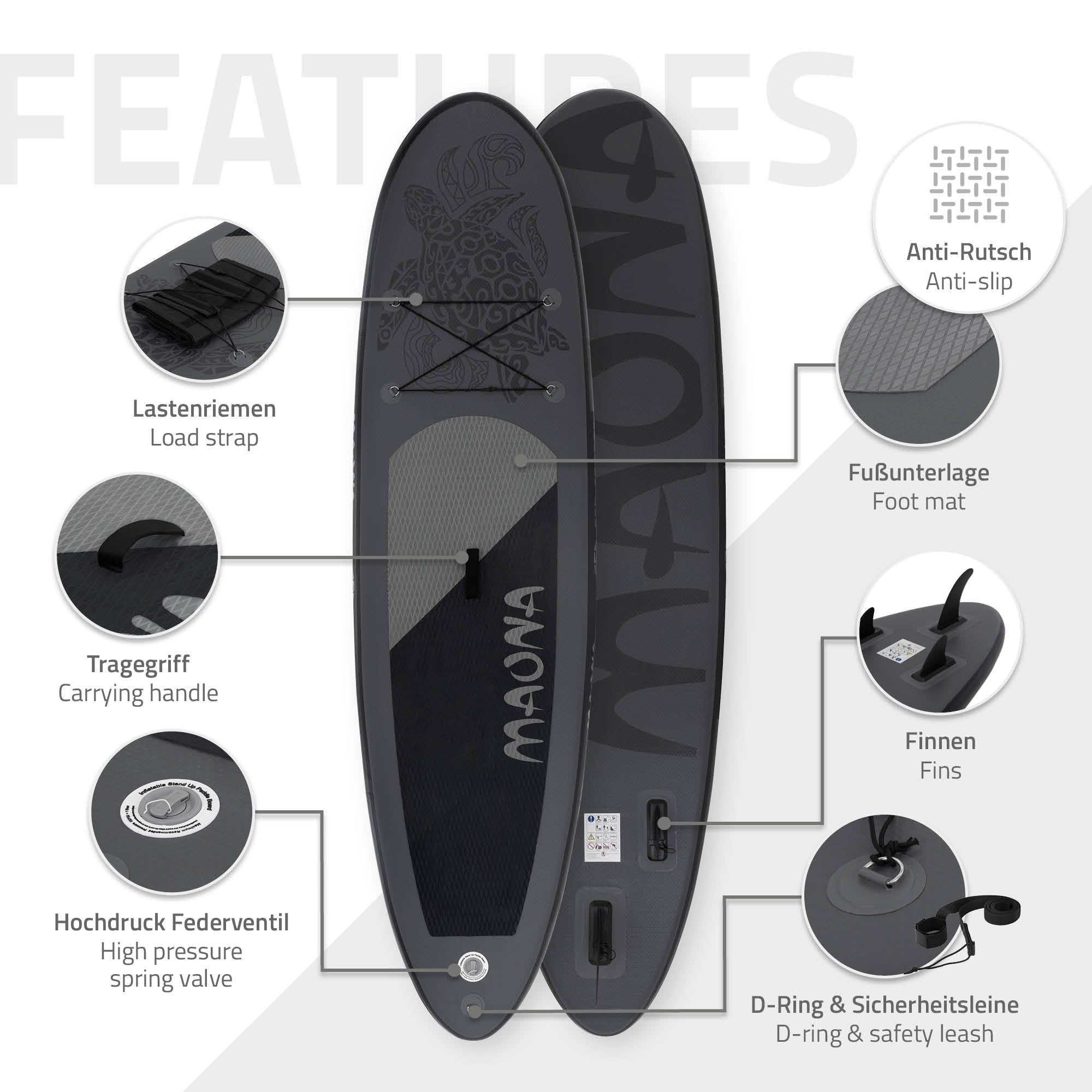 ECD Germany Maona paddle gonflable noir 308 cm + pompe