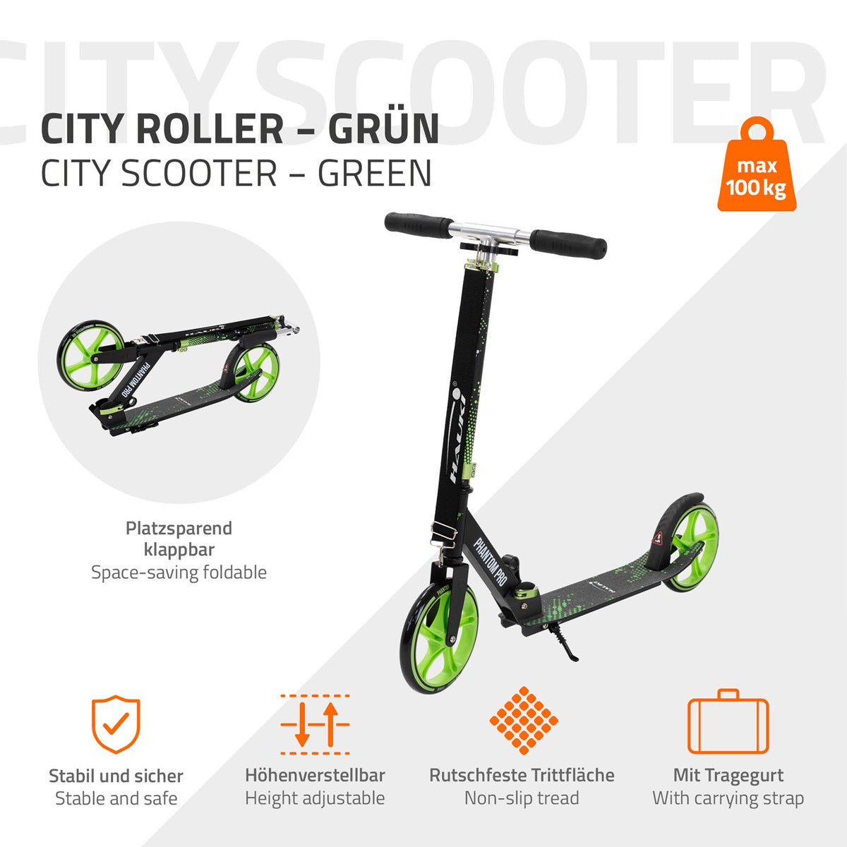 ECD Germany Sport Freizeit Cityroller trottinette vert pliable XXL