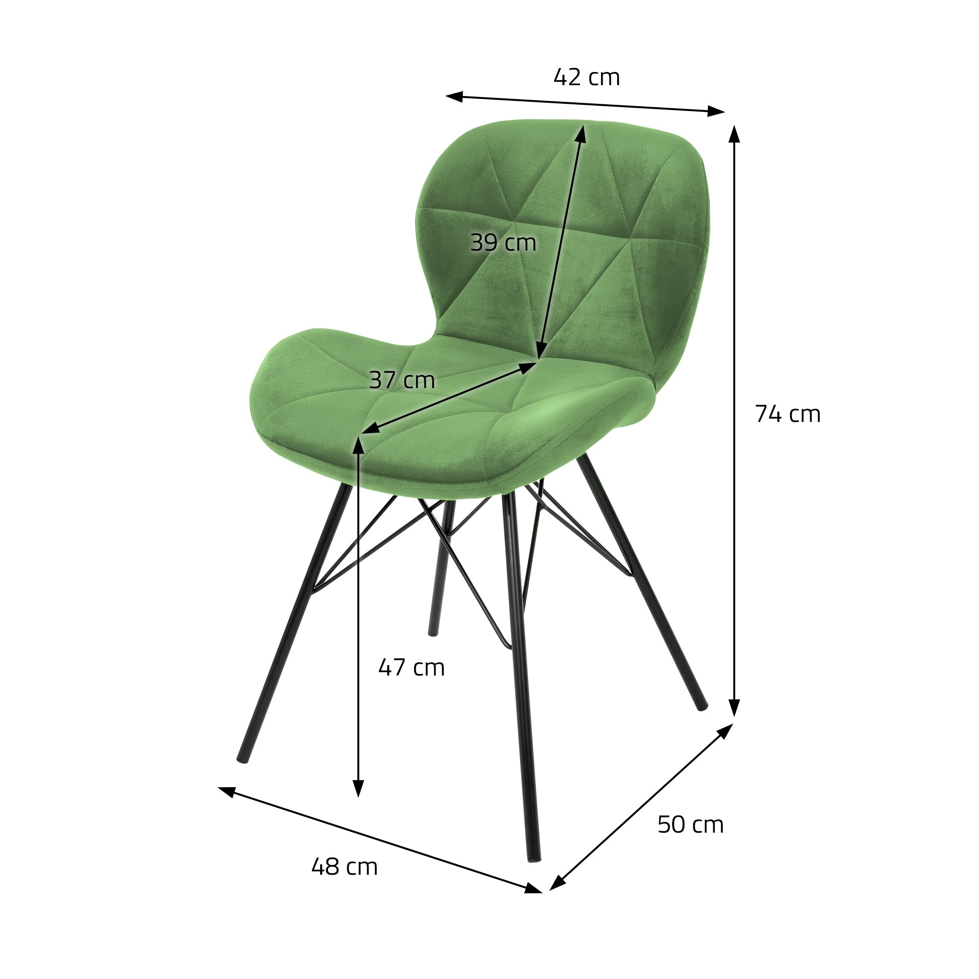 ECD Germany Möbel chaises velours sauge 47 cm lot de 6