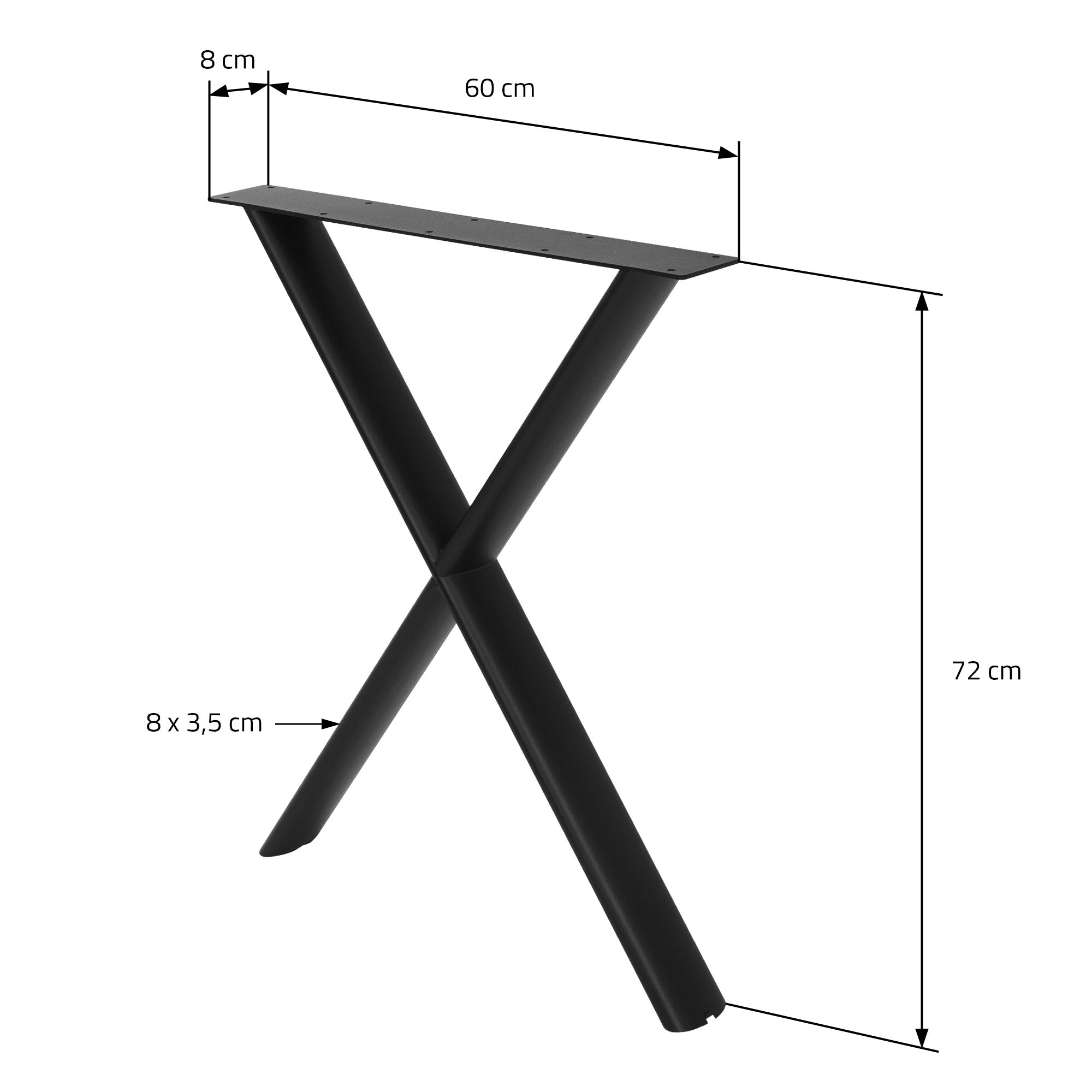ECD Germany Möbel Pieds table X acier noir 60x72 cm lot de 2