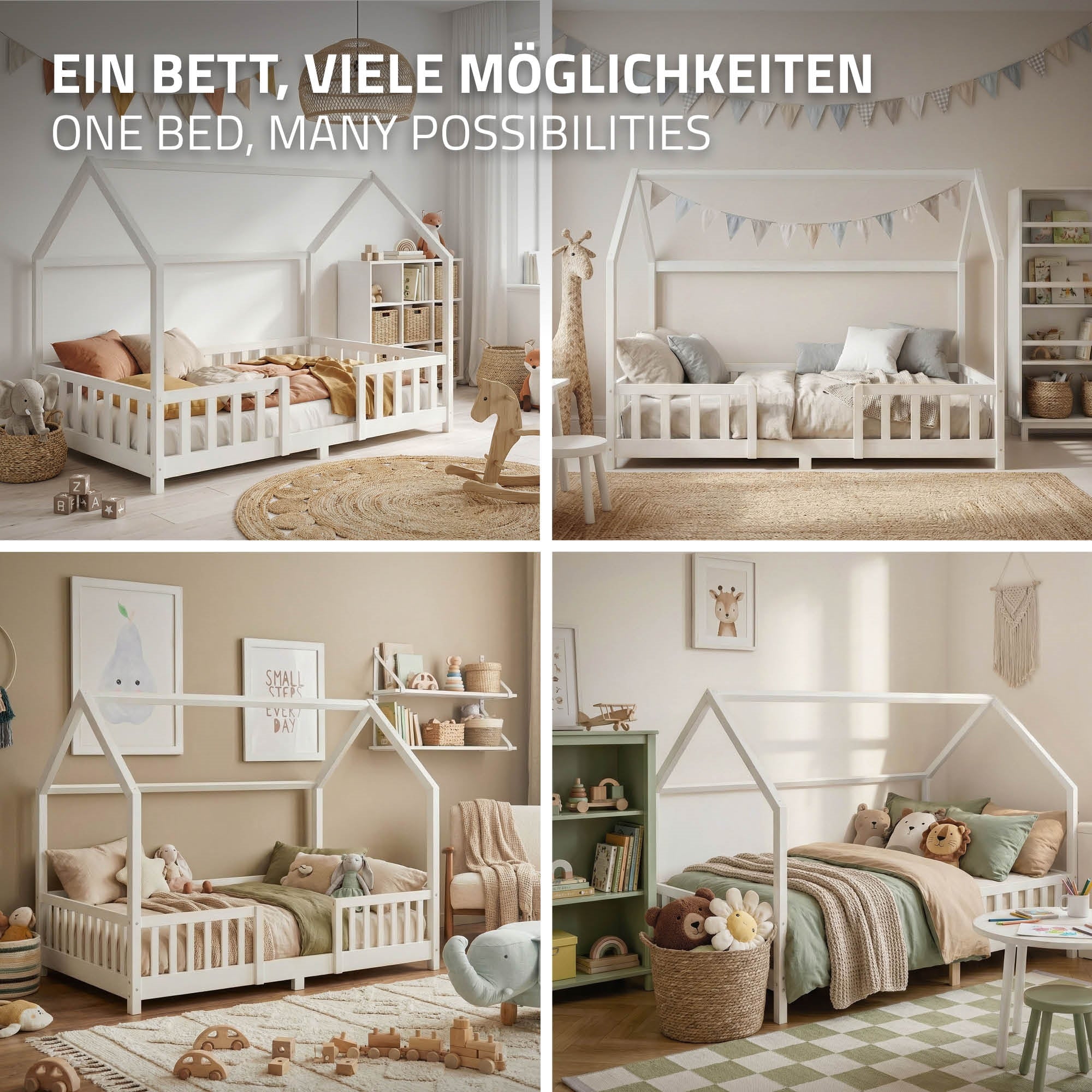 ECD Germany lit cabane enfant blanc 140x200 pin + matelas 16cm