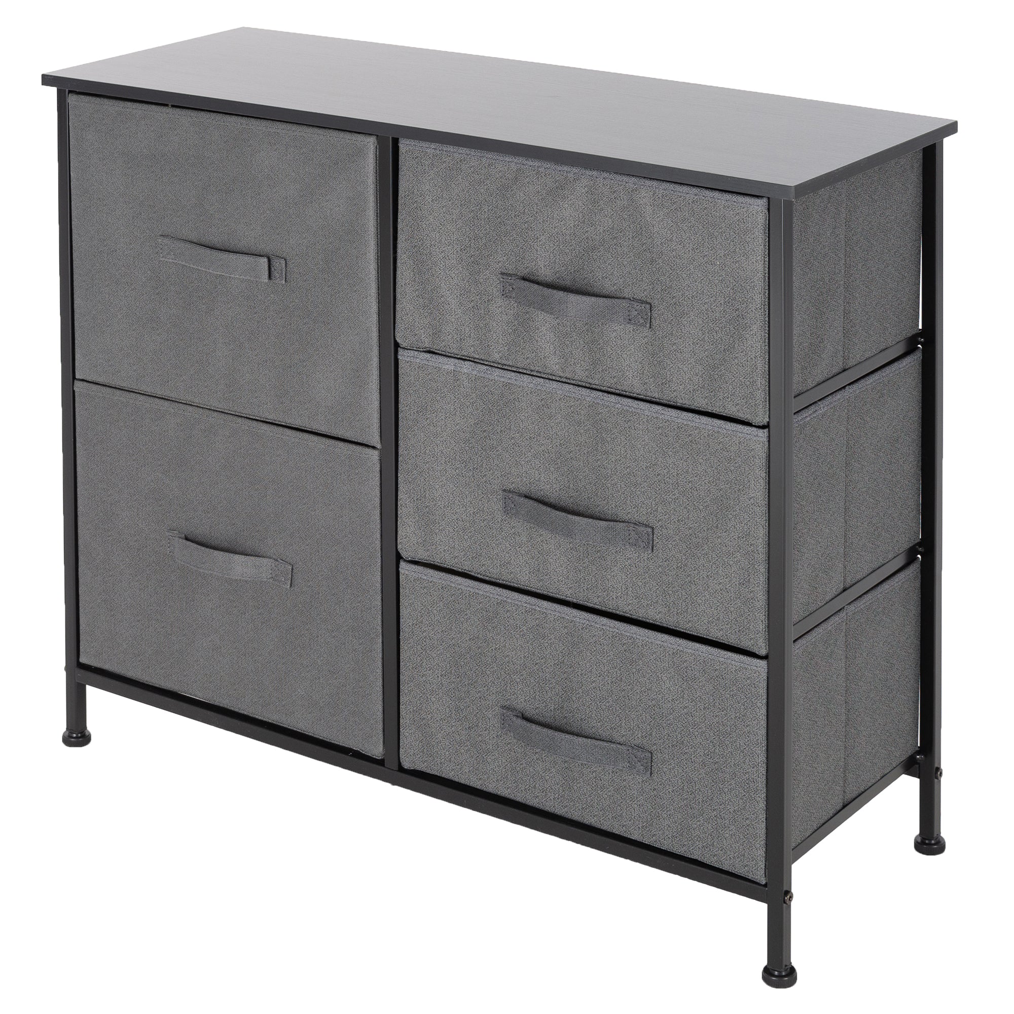 ECD Germany commode 5 tiroirs noire 80x30x70 cm MDF tissu