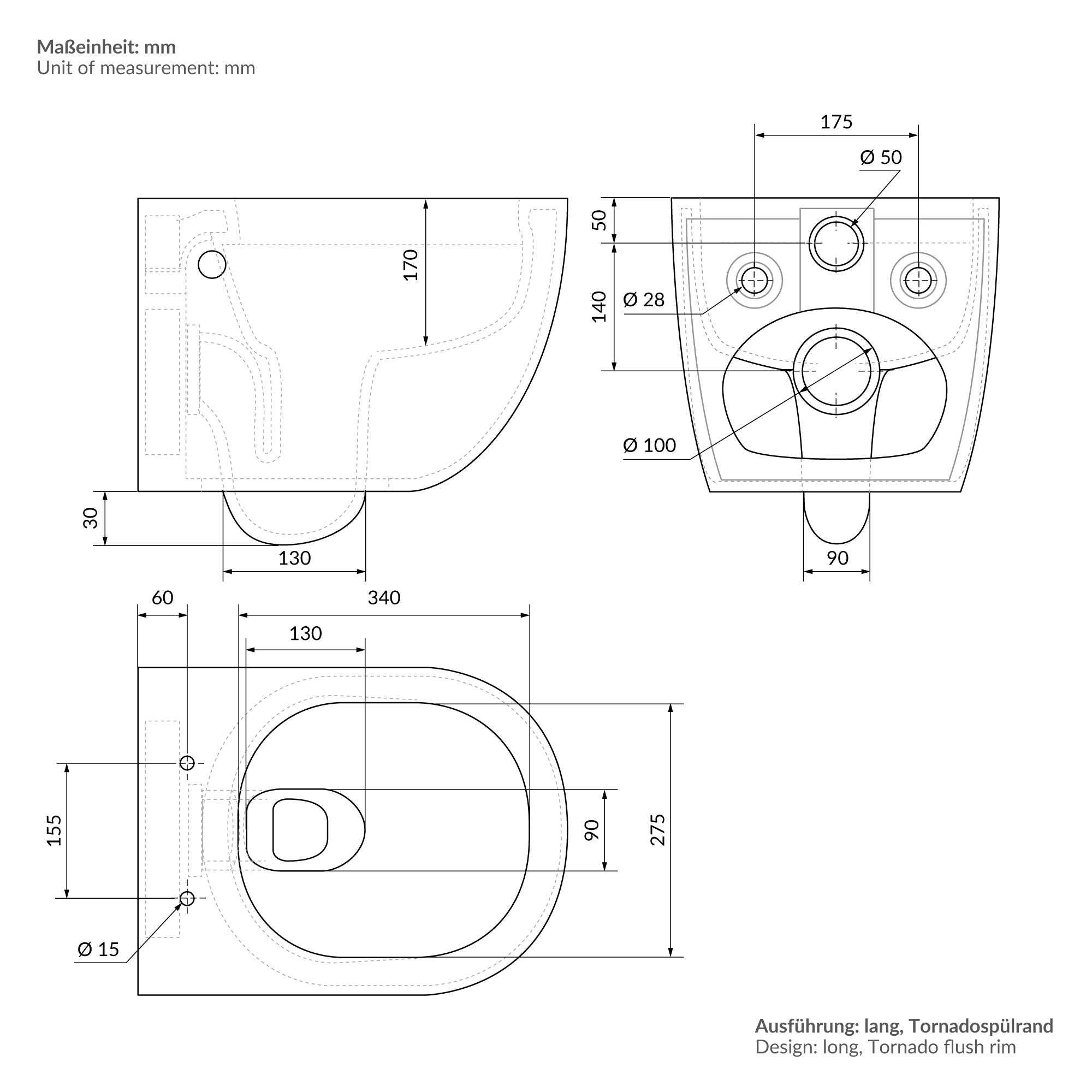 ECD Germany Sanitär WC suspendu 54cm blanc sans bride