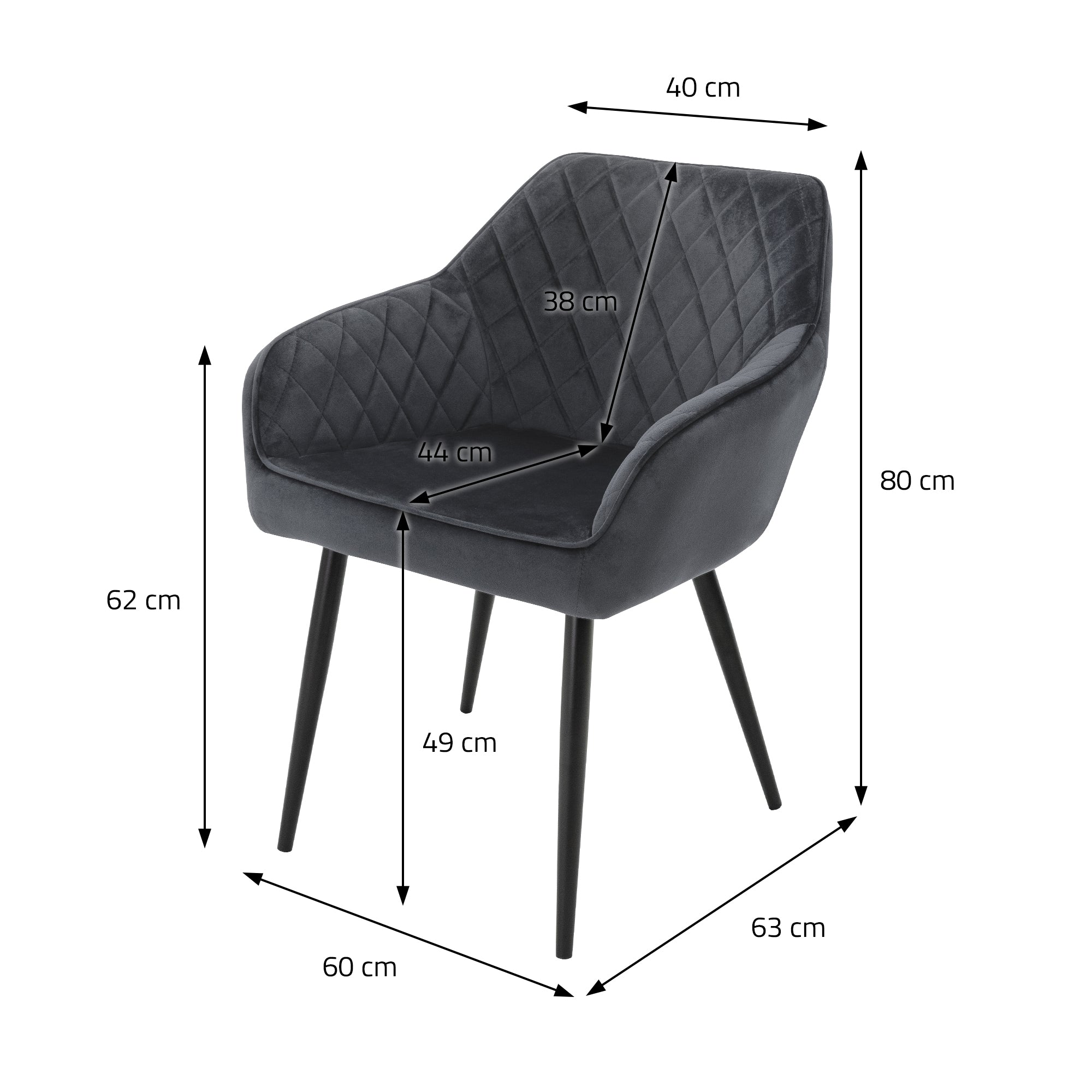 ECD Germany Möbel lot 4 chaises anthracite velours matelassé