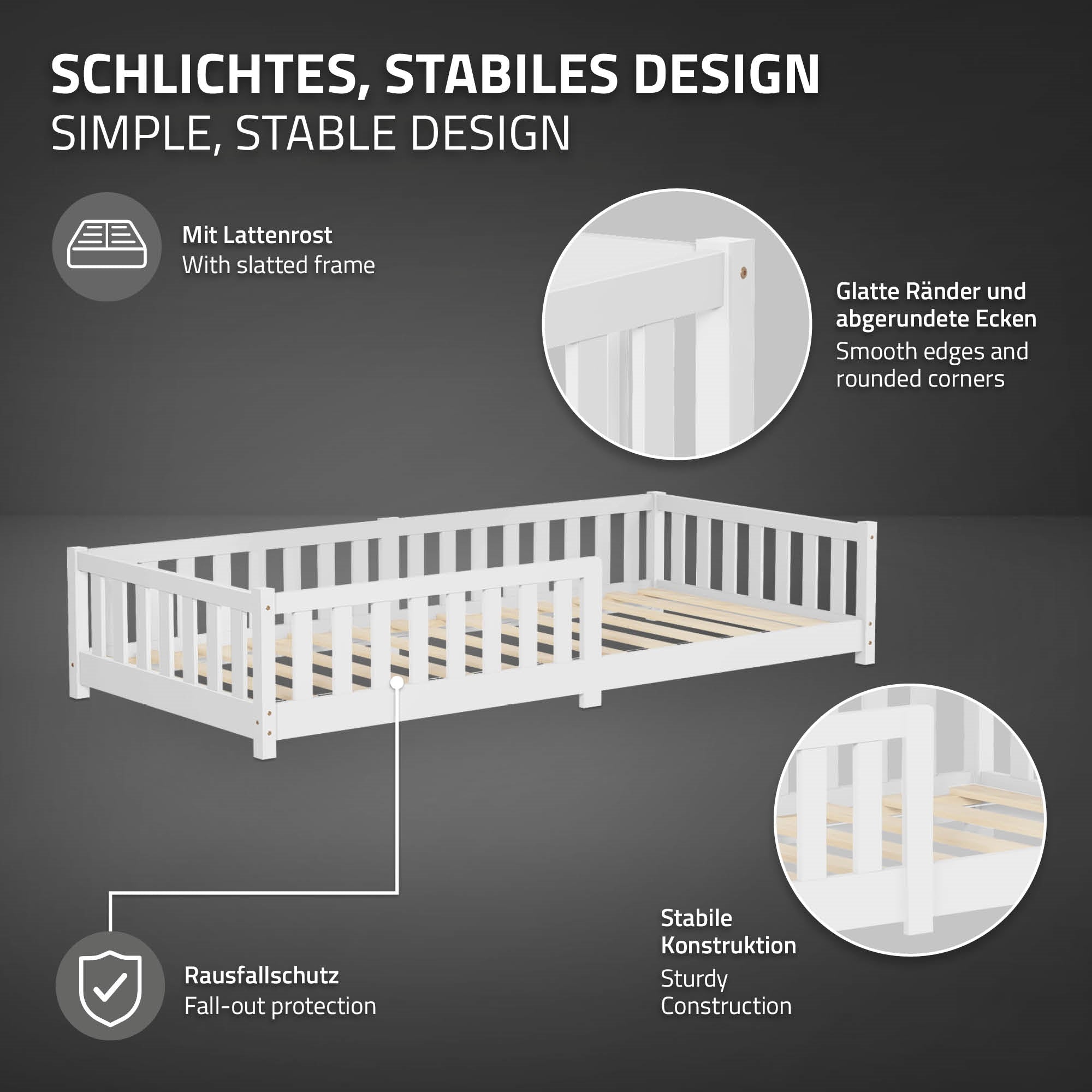 ECD Germany Kinder lit enfant 90x200 blanc avec matelas 10 cm