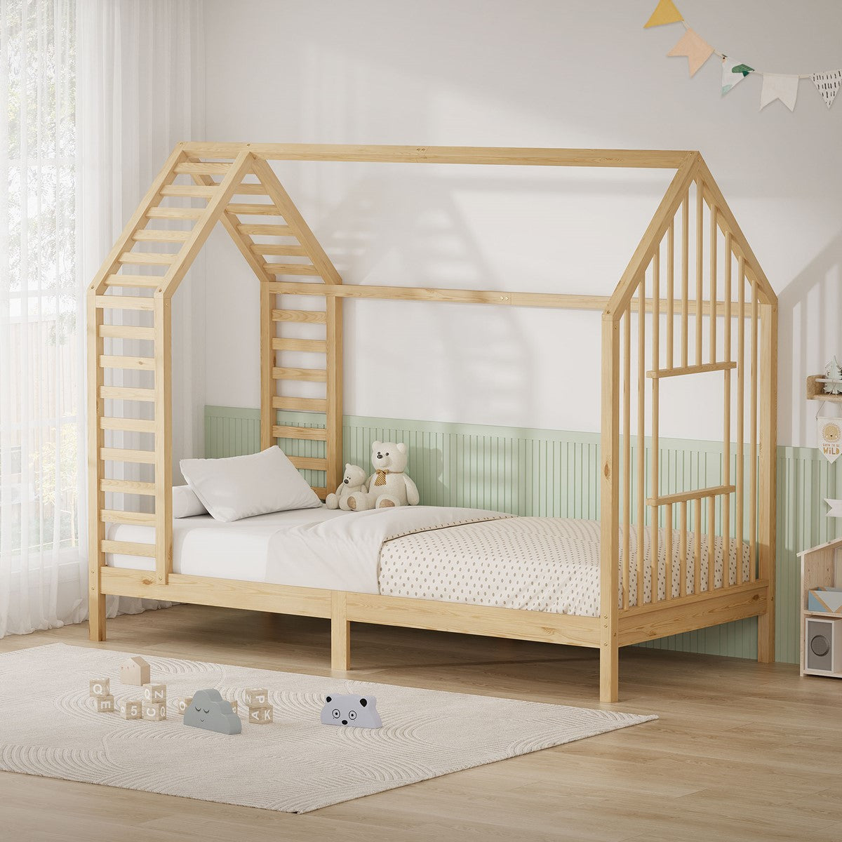 ECD Germany Kinder lit cabane 90x200 naturel pin massif