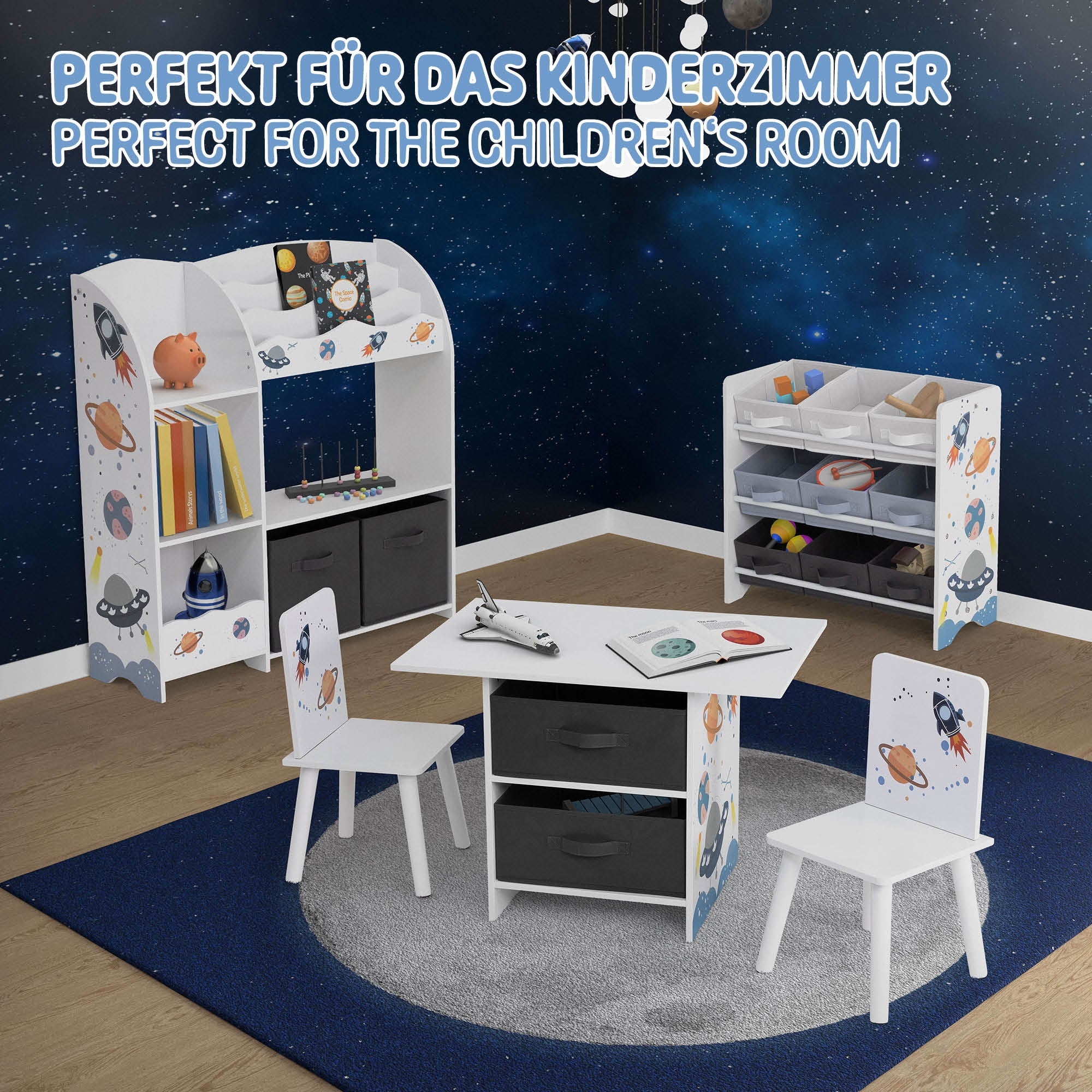 ECD Germany Kinder Étagère Enfant Espace Blanc 8 Cases +2 Boîtes