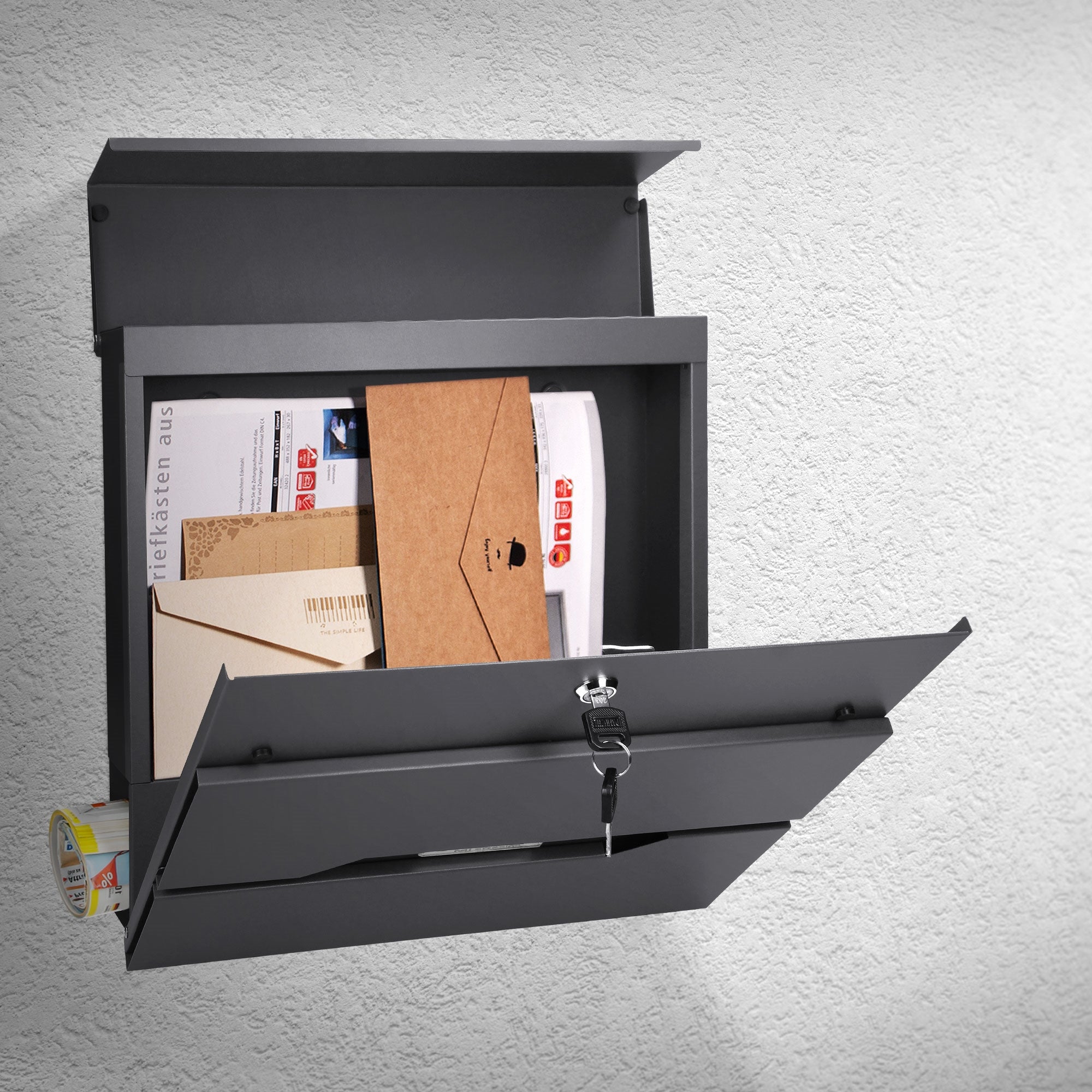 ECD Germany Boite aux lettres murale anthracite inox journal 37 cm