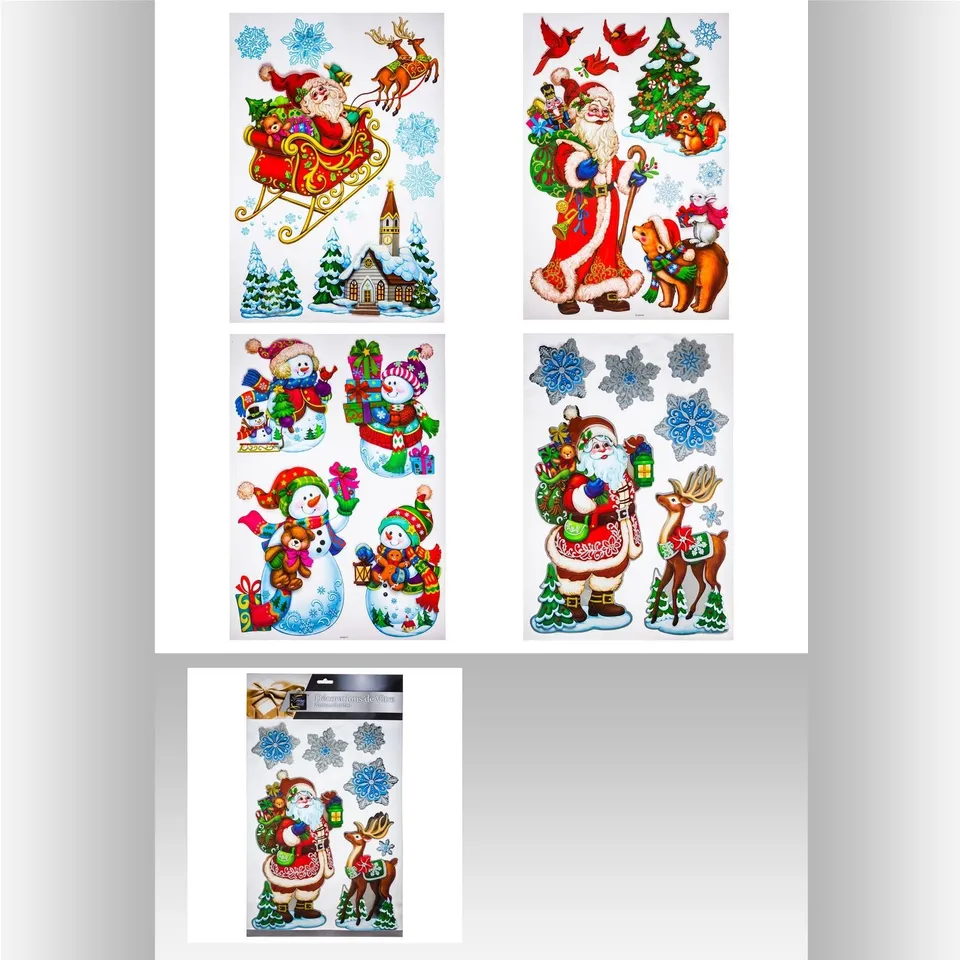 Stokomani Fêtes Stickers Noël vitres 29x41 cm tradition paillettes