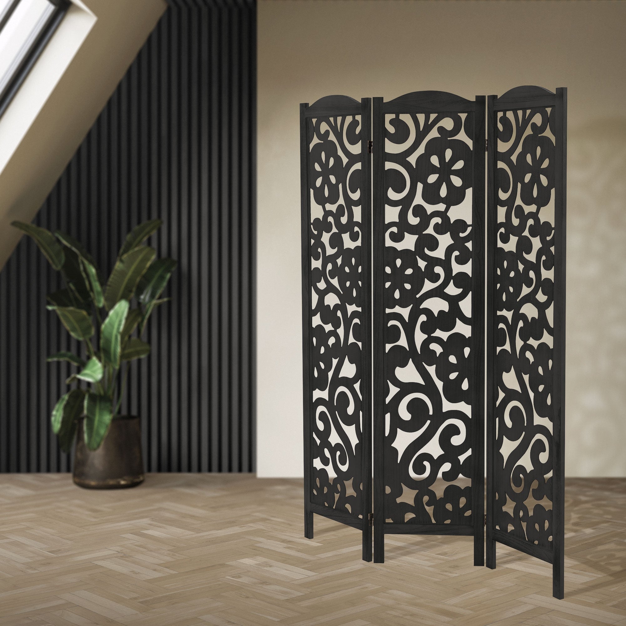 ECD Germany Möbel paravent Yokohama 3 panneaux noir 172x121 cm