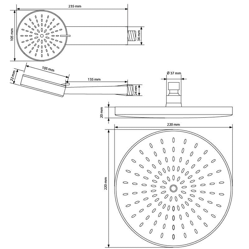 ECD Germany Sanitär ensemble douche pluie ronde noir inox