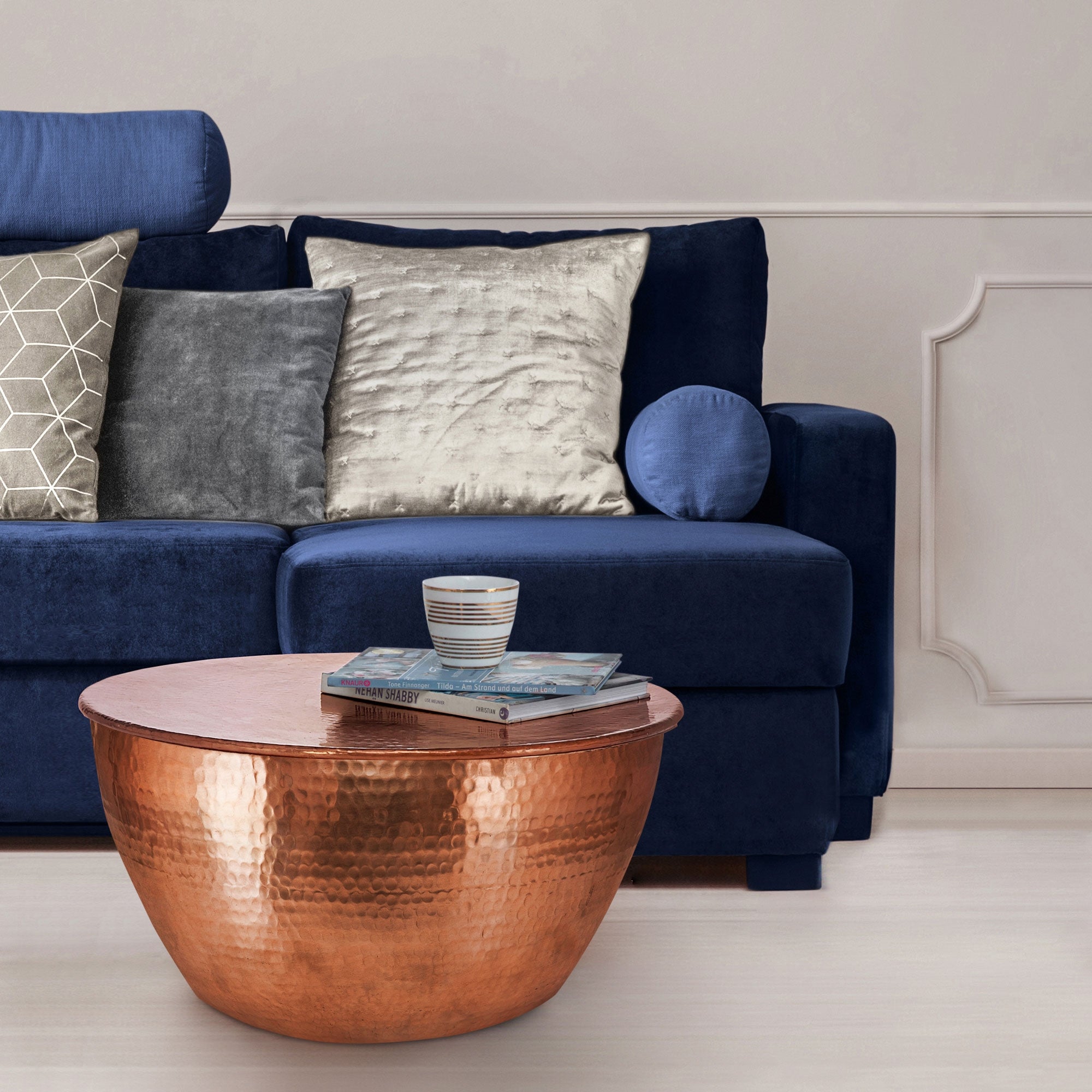 ECD Germany Möbel table basse ronde cuivre 59 cm martelée