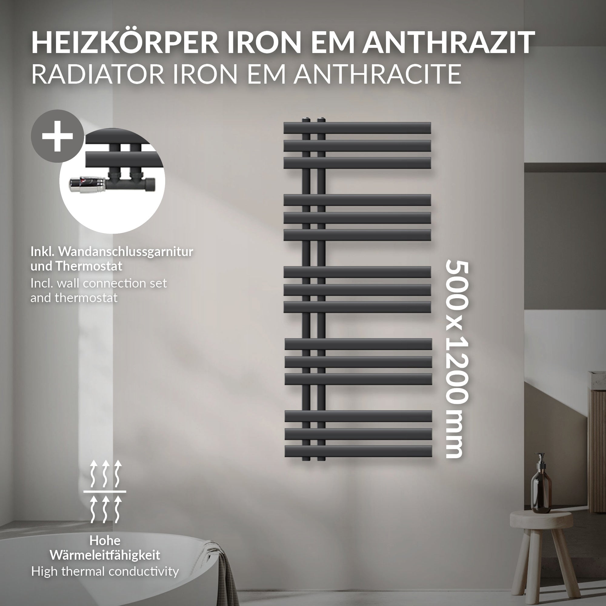ECD Germany Heizungen Radiateur 500x1200 Anthracite Eau