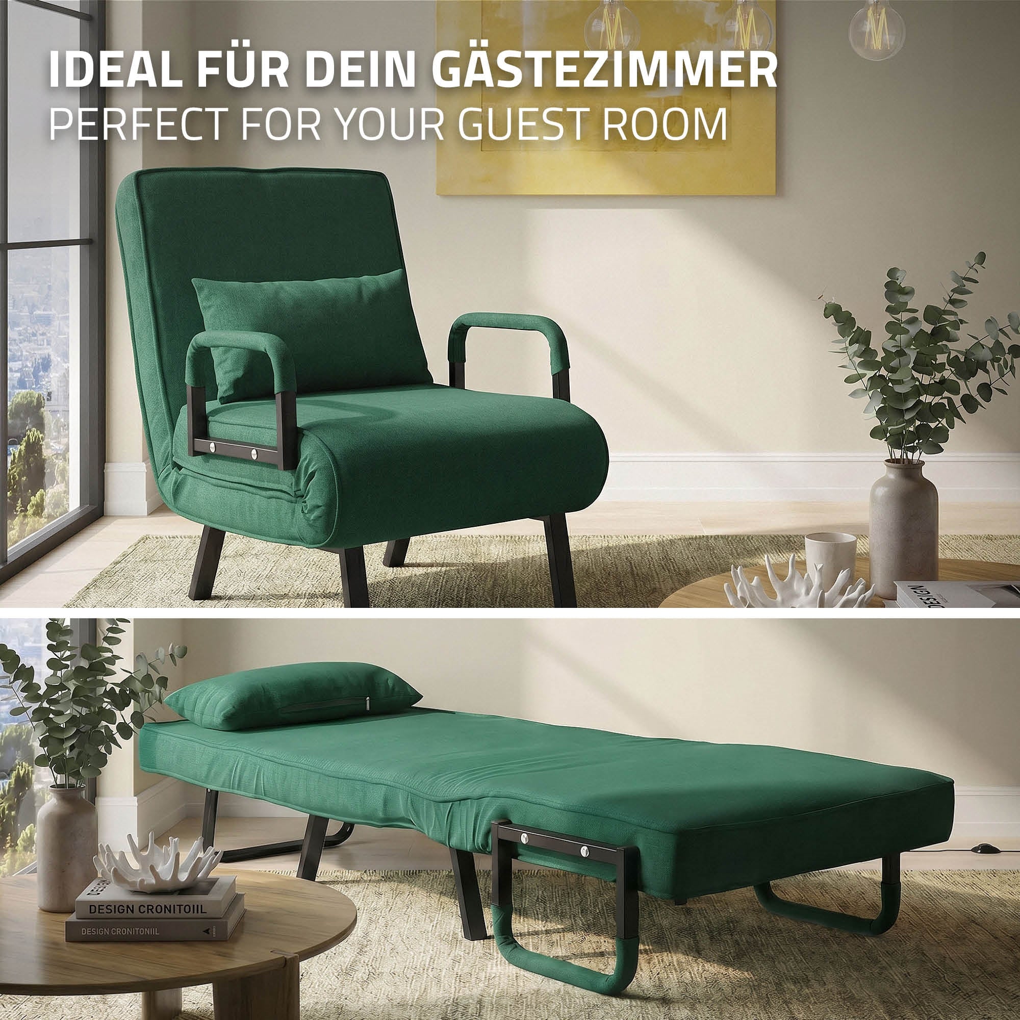 ML-Design Fauteuil convertible vert foncé chenille 186x60