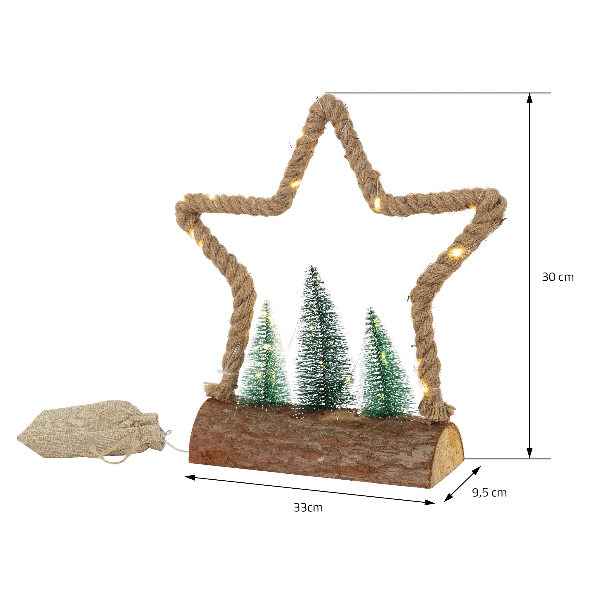 ECD Germany étoile lumineuse LED jute 30 cm blanc chaud