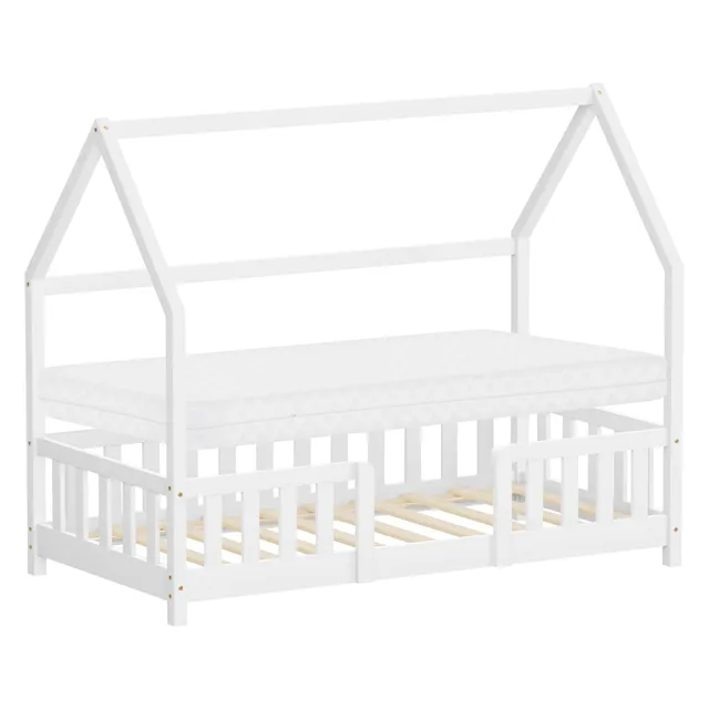 ECD Germany Kinder lit cabane 80x160 cm blanc + matelas 10cm