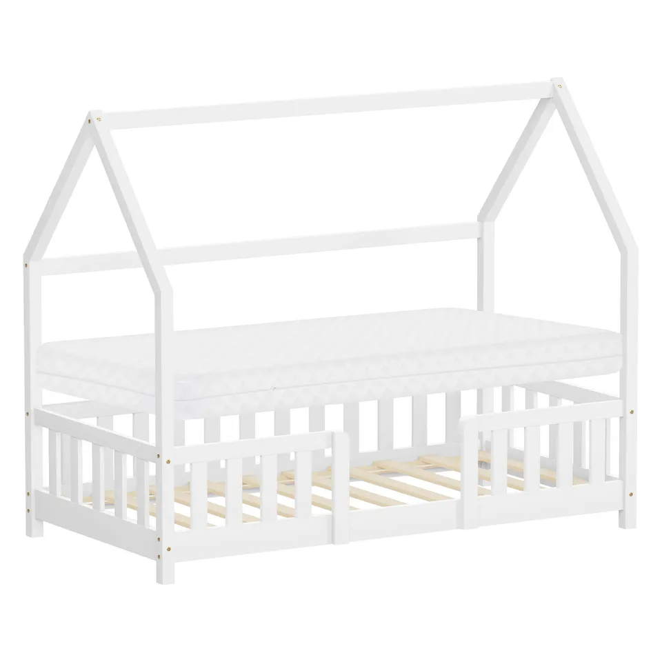 ECD Germany Kinder lit cabane 80x160 cm blanc + matelas 10cm