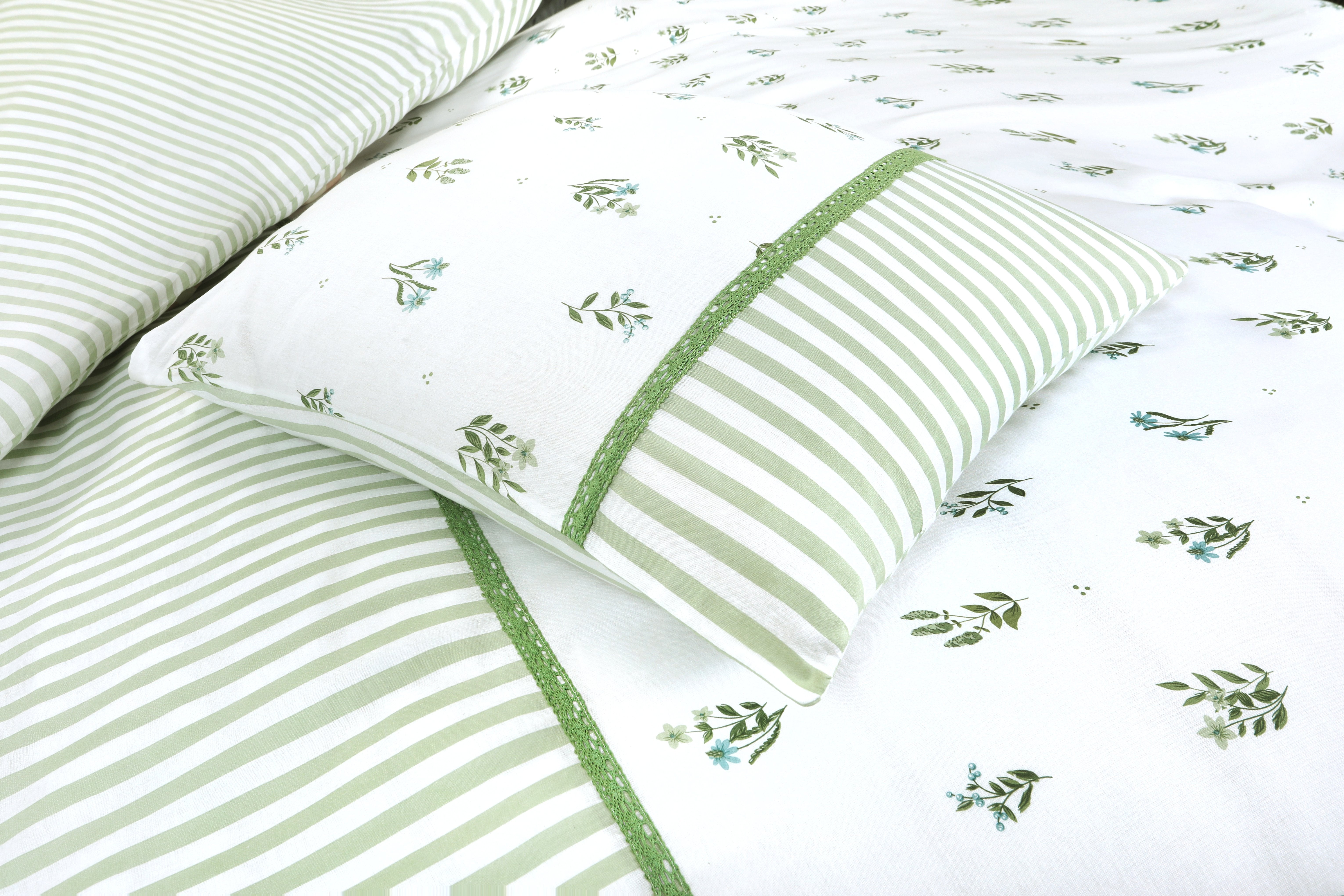 Stokomani Maison parure housse de couette 240x220 vert 3 pièces
