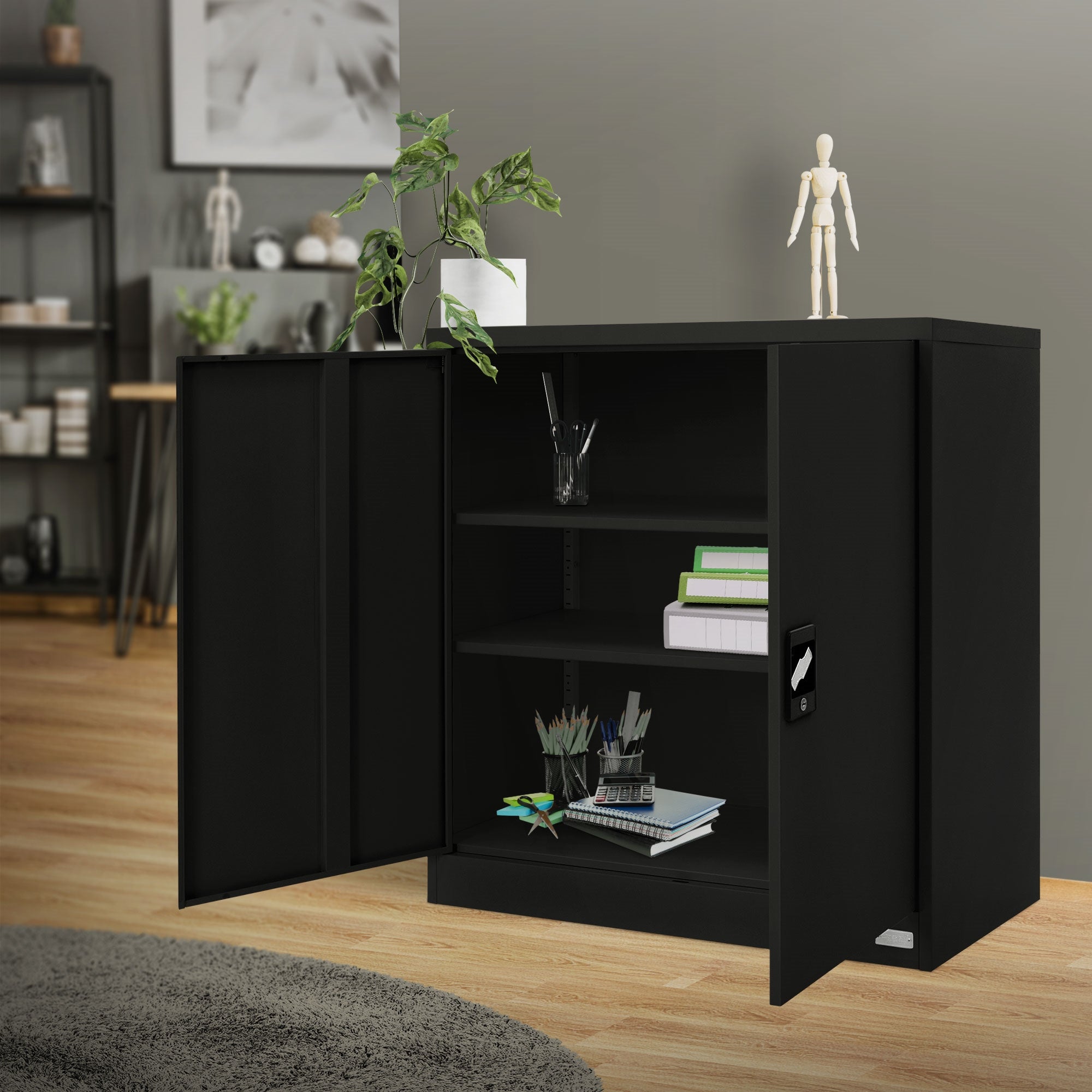 ECD ML-Design Armoire bureau verrouillable 90x40x90 cm Noir