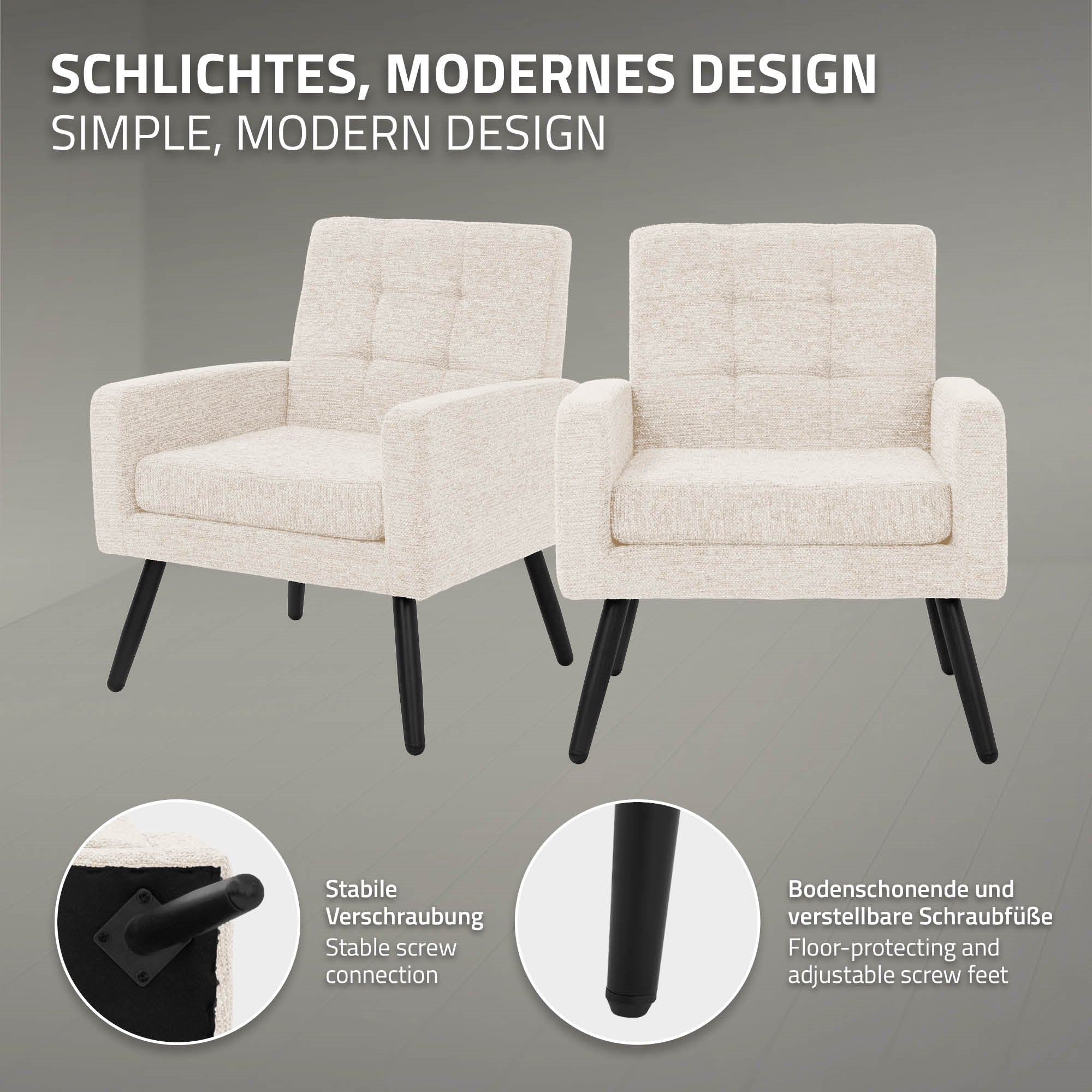 ECD Germany Möbel fauteuil beige 66,5x80x63,5 cm polyester