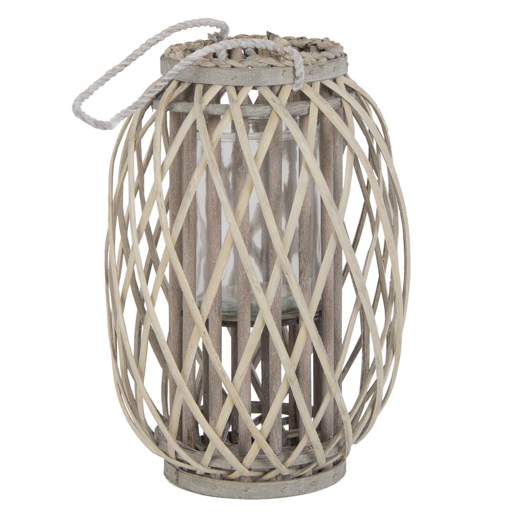 ECD Germany Lanterne rotin marron 40 cm photophore verre