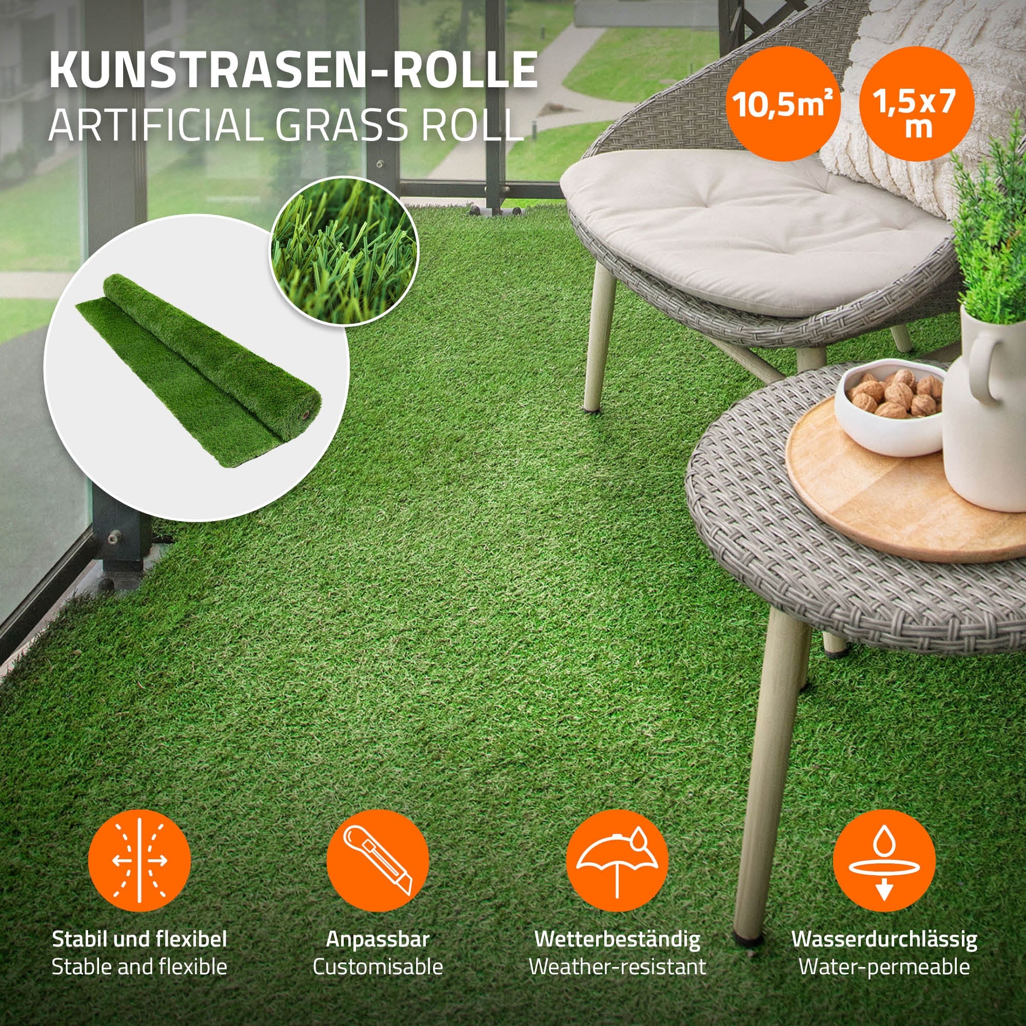 ECD Germany Garten gazon artificiel vert 150x700 cm 18 mm résistant