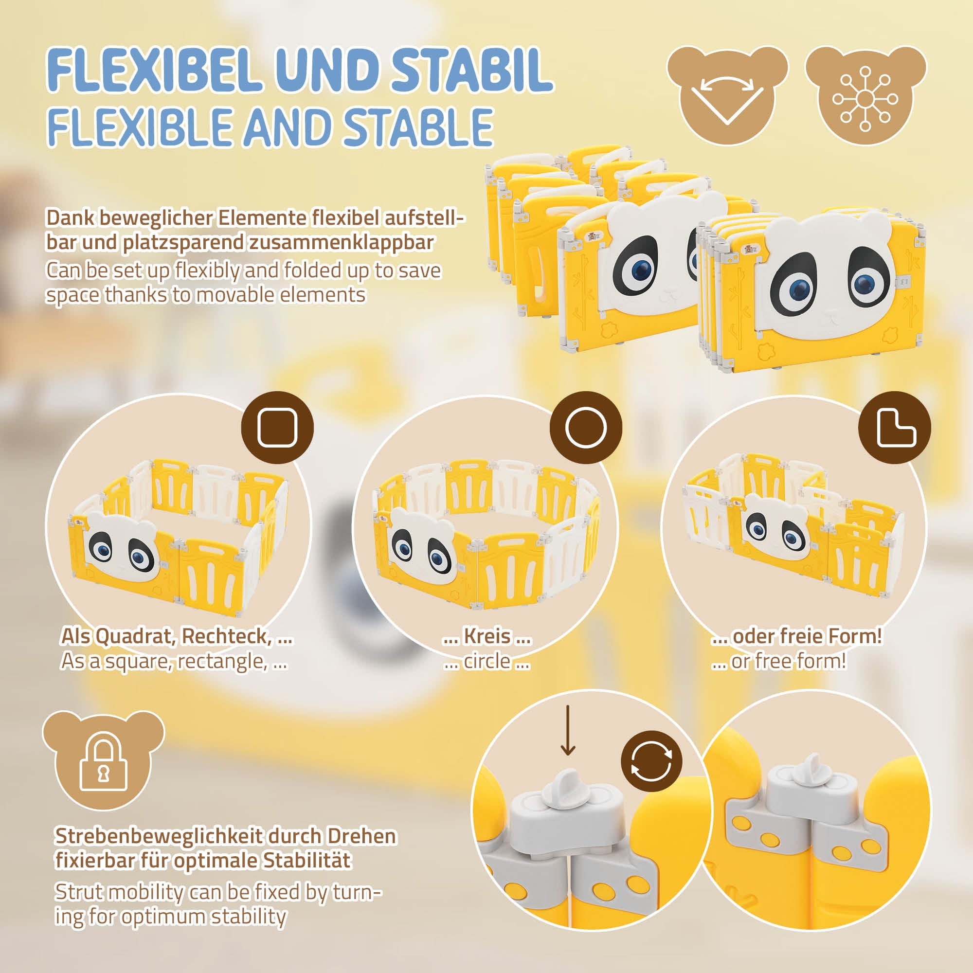 ECD Germany Kinder parc bébé panda 160x160 cm pliable
