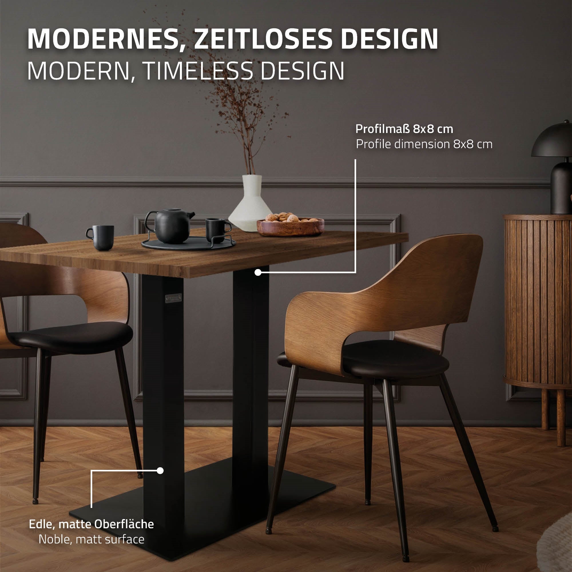 ECD Germany Möbel Double pied de table noir 72 cm acier