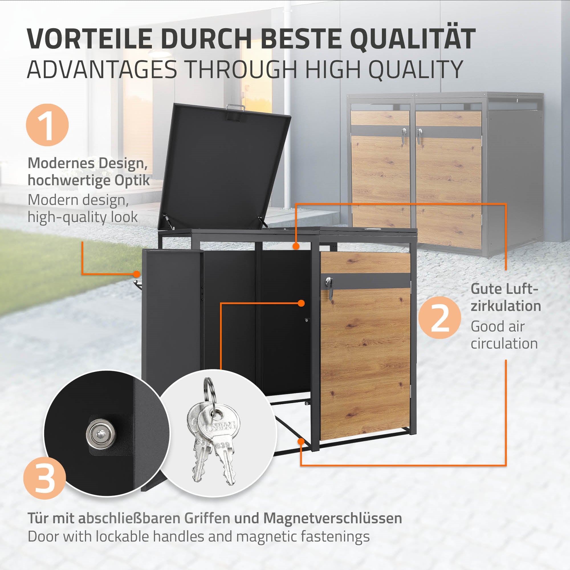 ECD Germany Garten cache-poubelle double 240L acier chêne 132 cm