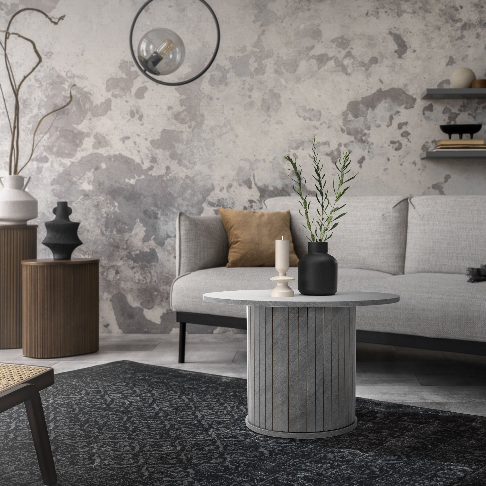 ECD Germany Möbel Table basse ronde Ø60 gris béton