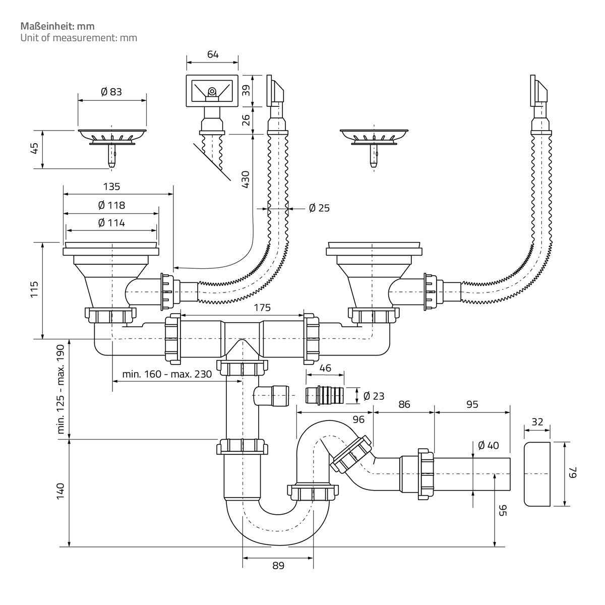 ECD Germany évier cuisine inox 81,5x40 double bac argent