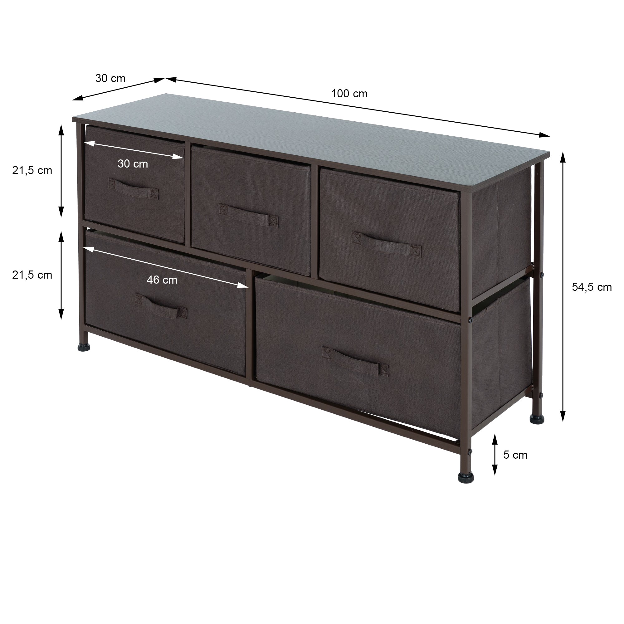 ECD Germany Möbel commode 5 tiroirs marron 100x30x54,5 cm