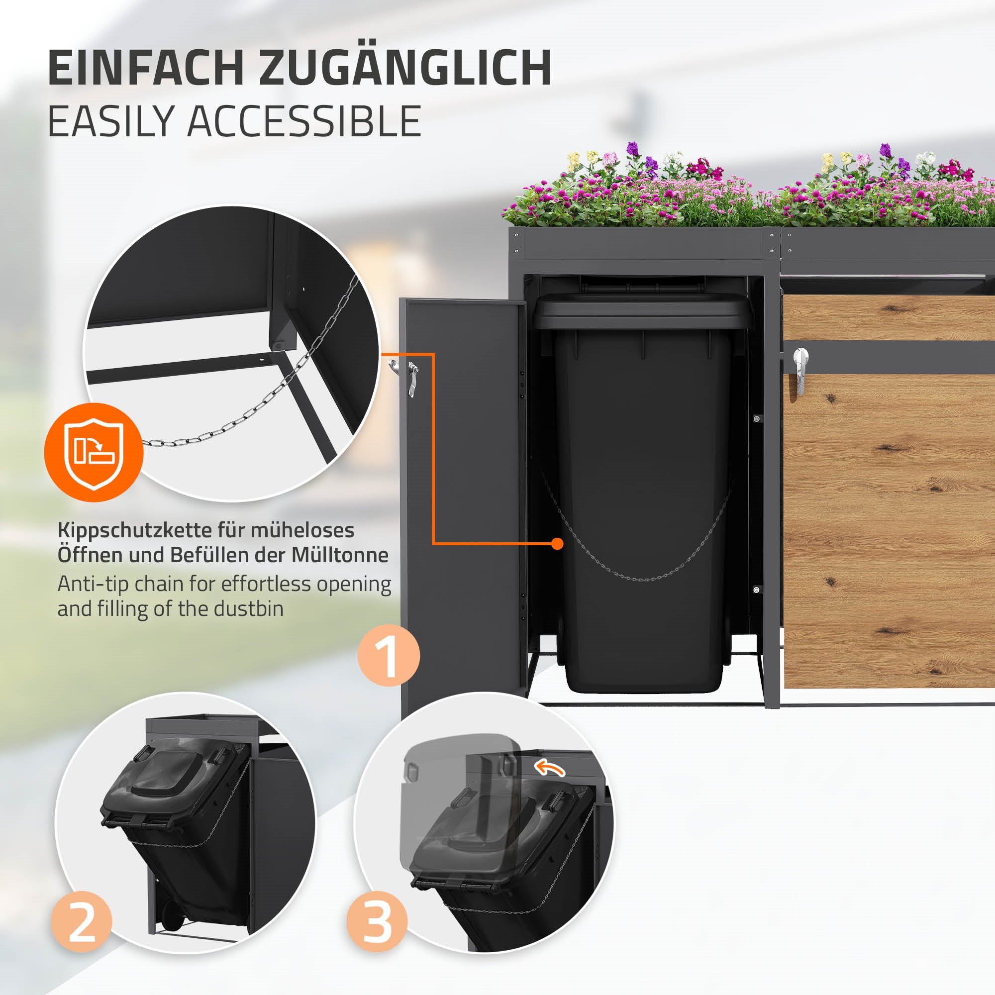ECD Germany Garten cache-poubelle 4 264x80x124 cm chêne acier