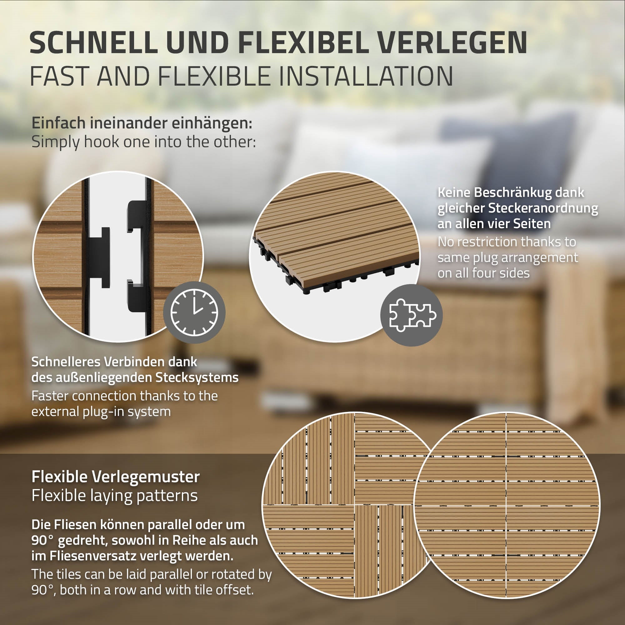 ECD Germany Garten dalle terrasse WPC teck 30x30 33 pcs 3m²