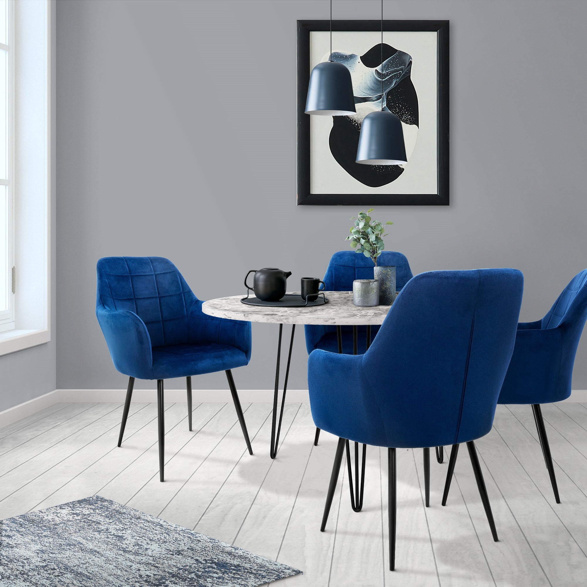 ECD Germany ML-Design chaise velours bleu foncé lot 4