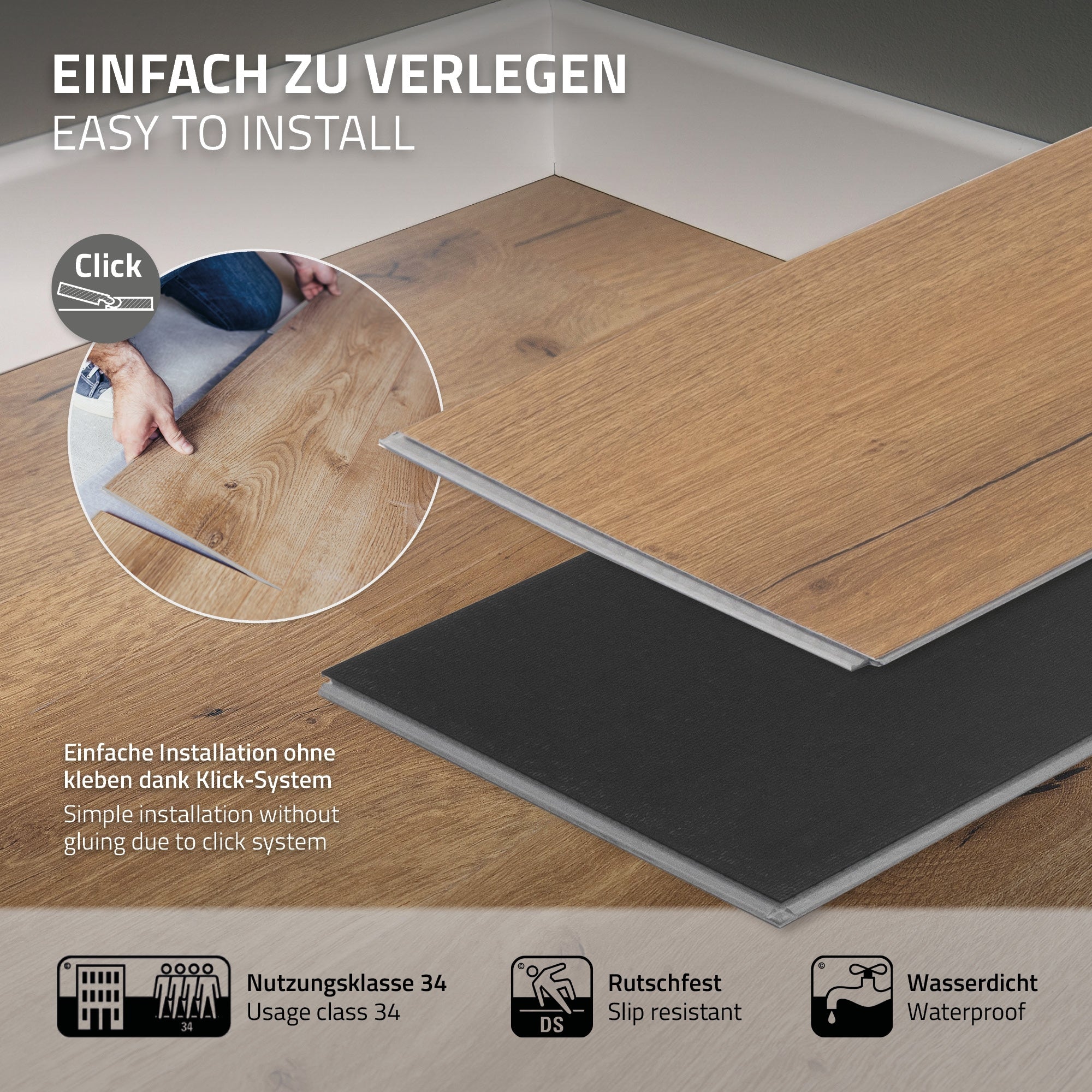 ECD Bauen Sol vinyle à clipser chêne rustique 6,16 m² 28 lames