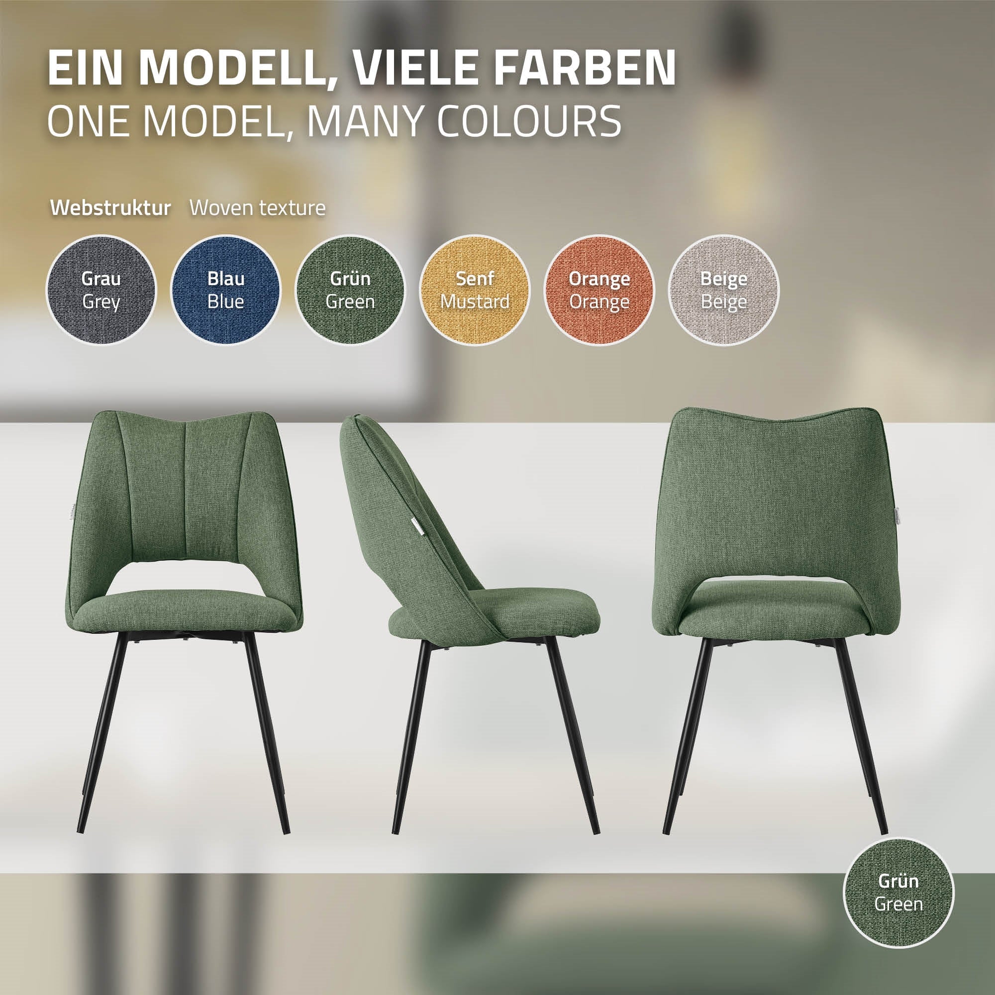ECD Möbel chaise cuisine vert lot 4 rembourrée 120 kg