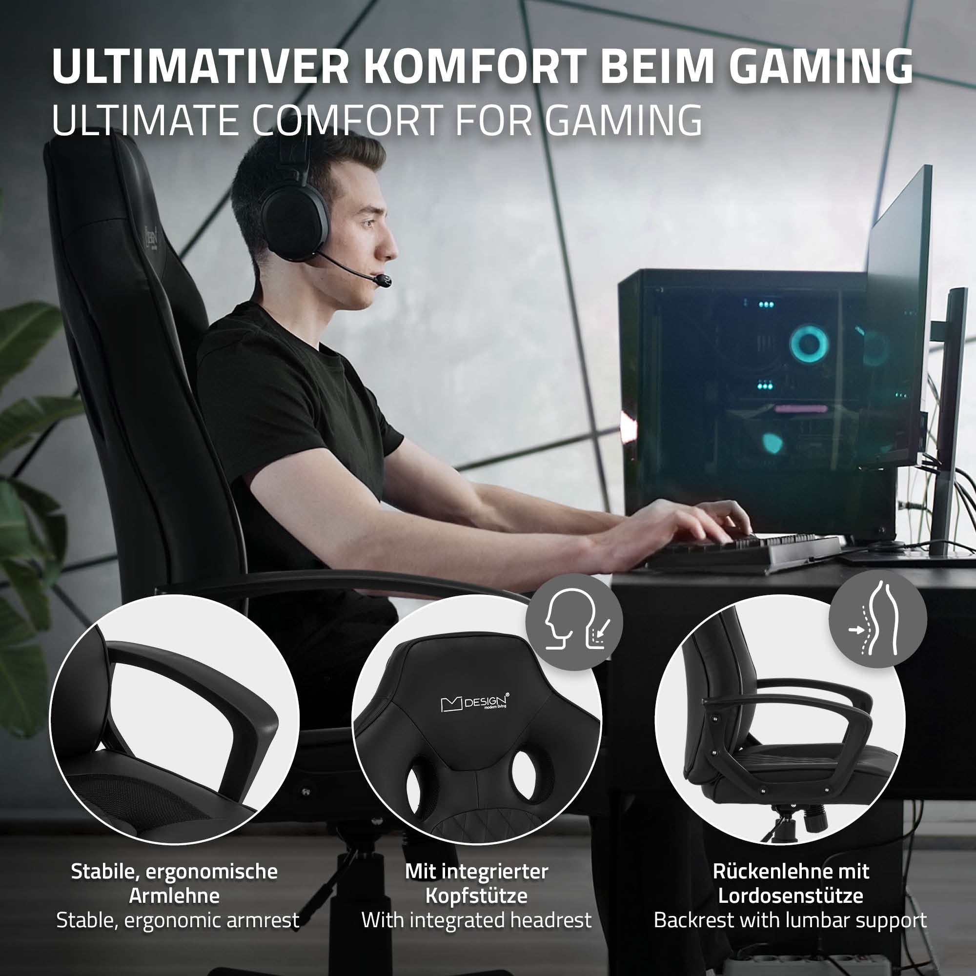 ECD Germany chaise gaming large noire réglable