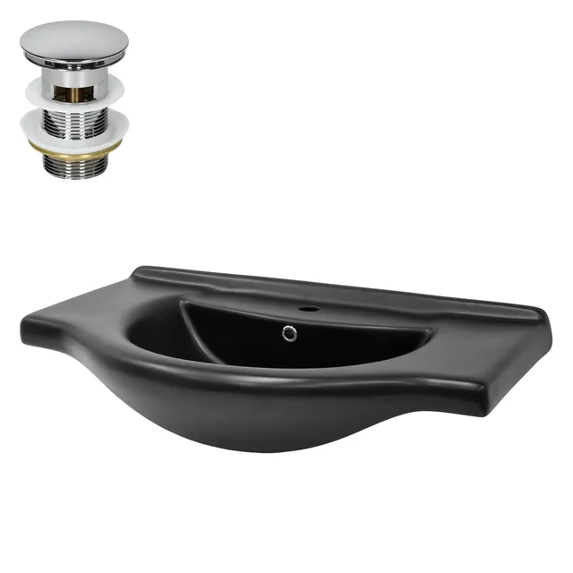 ECD Germany Sanitär Lavabo céramique noir 87 cm bonde