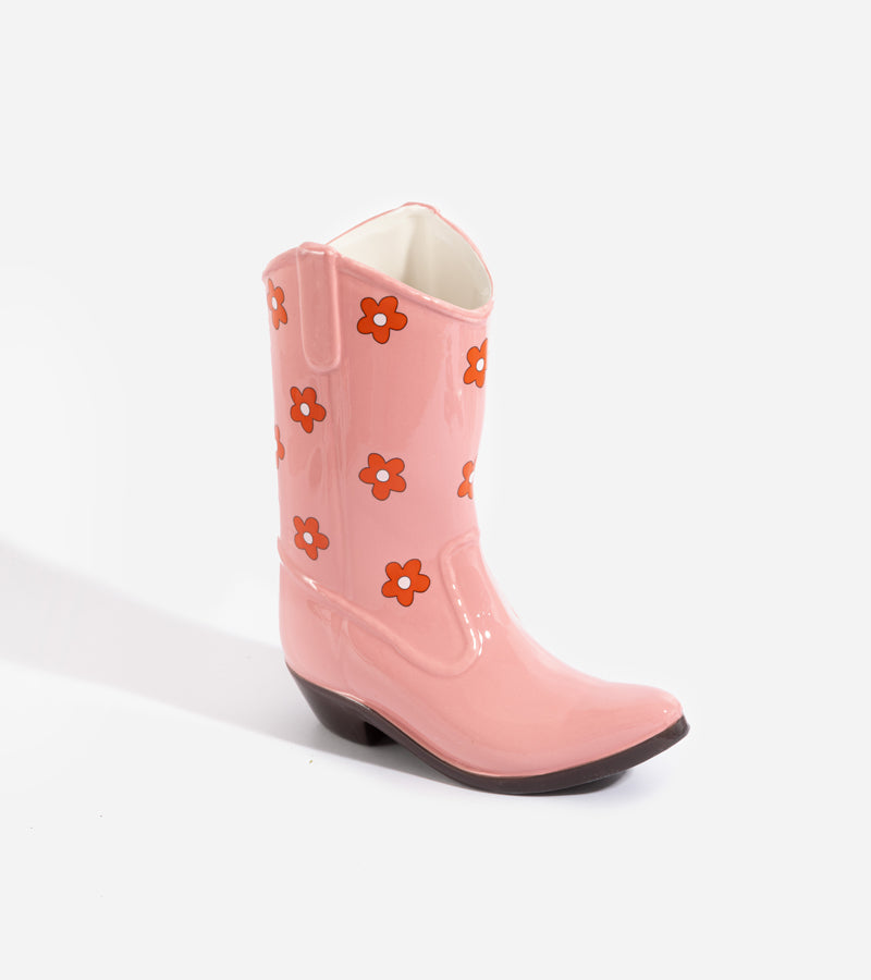 L'avant gardiste vase boots cowboy botte rose