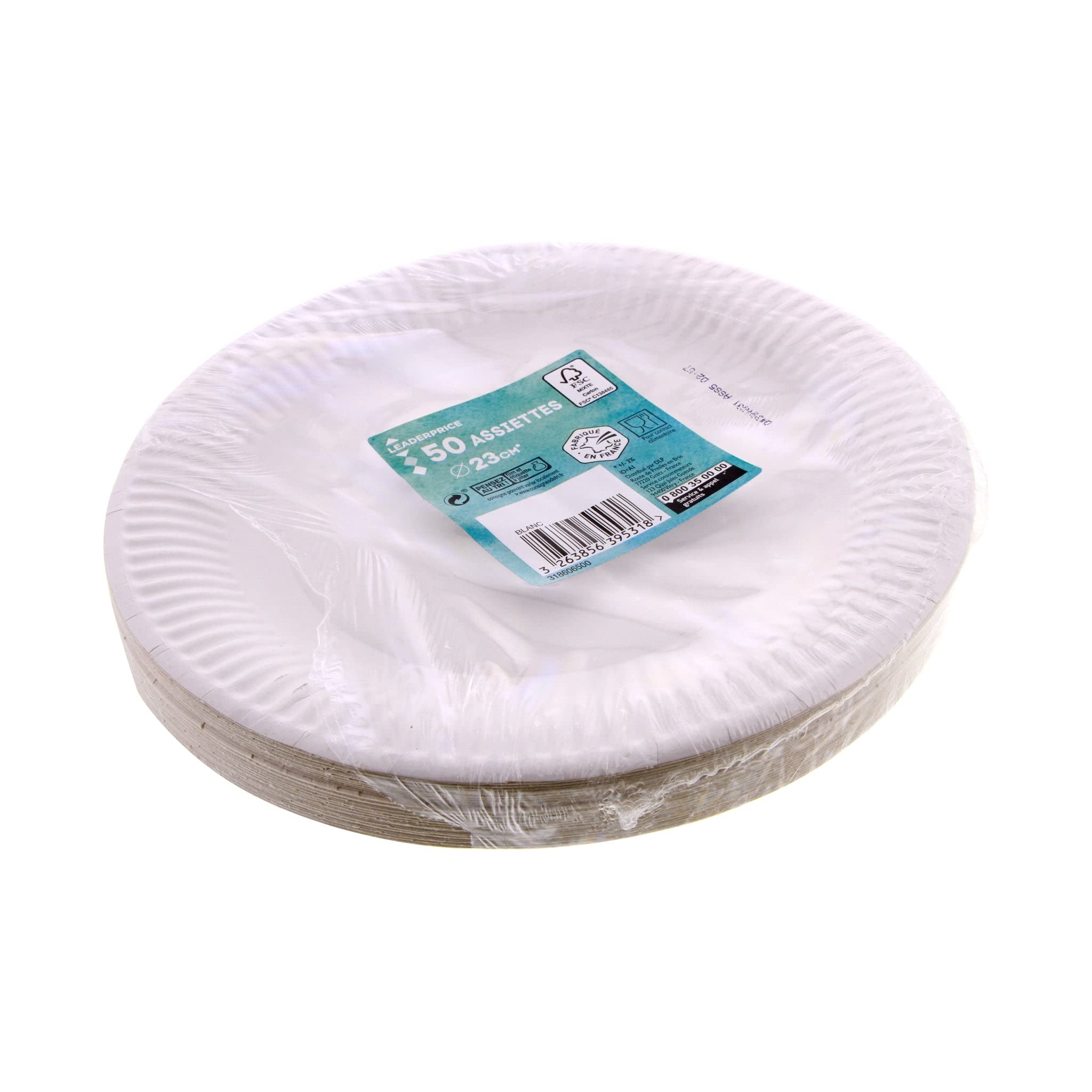Leader Price Assiettes carton 23 cm x50 jetables rondes