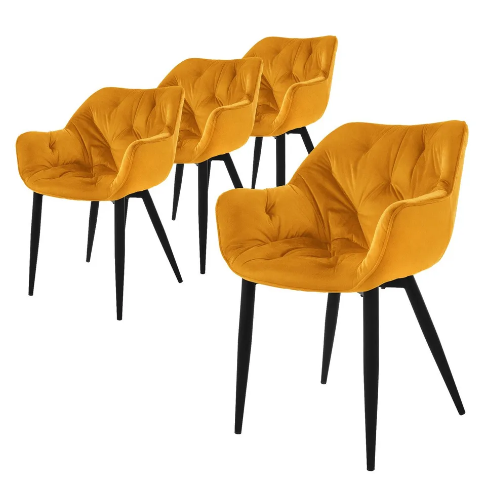 ECD Germany Möbel Chaises Velours Moutarde Lot 4 Hauteur 49