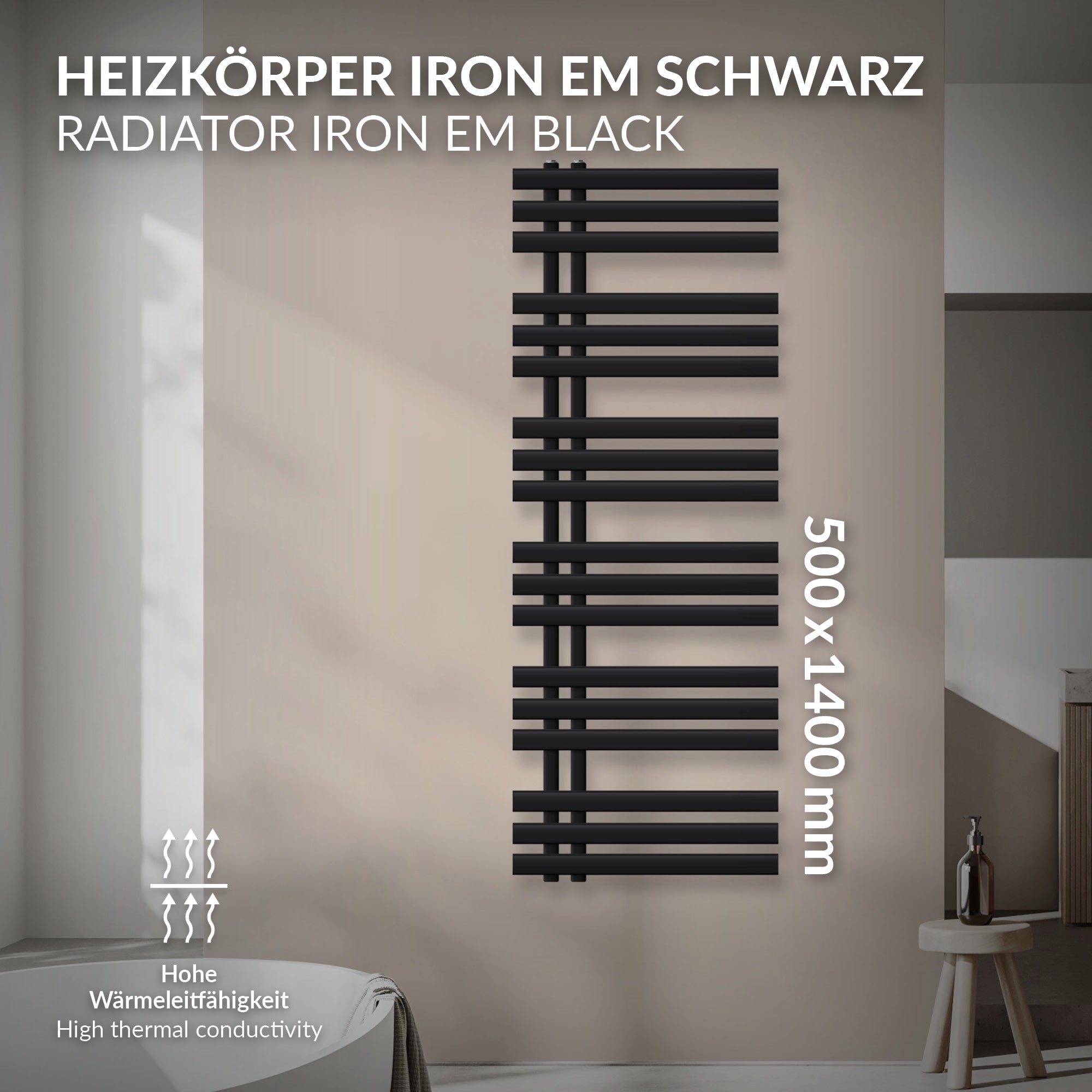 ECD Iron EM Radiateur Salle de Bain Noir Mat 500x1400 mm