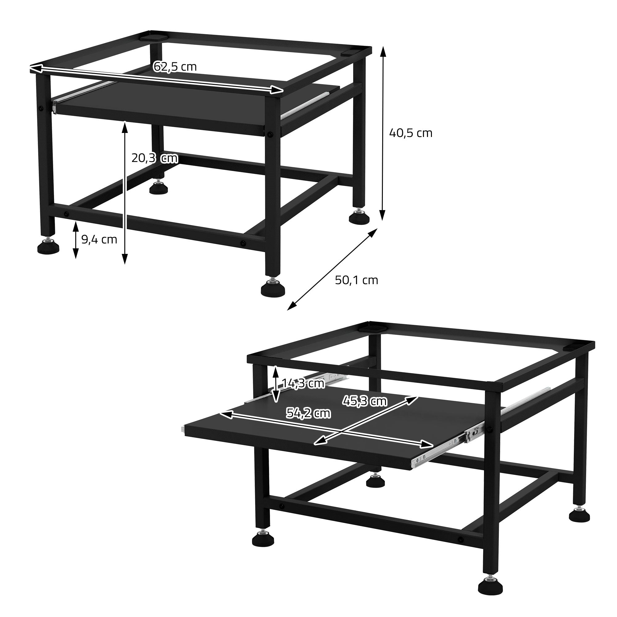 ECD Germany Möbel support lave-linge 62,5 cm noir avec tablette