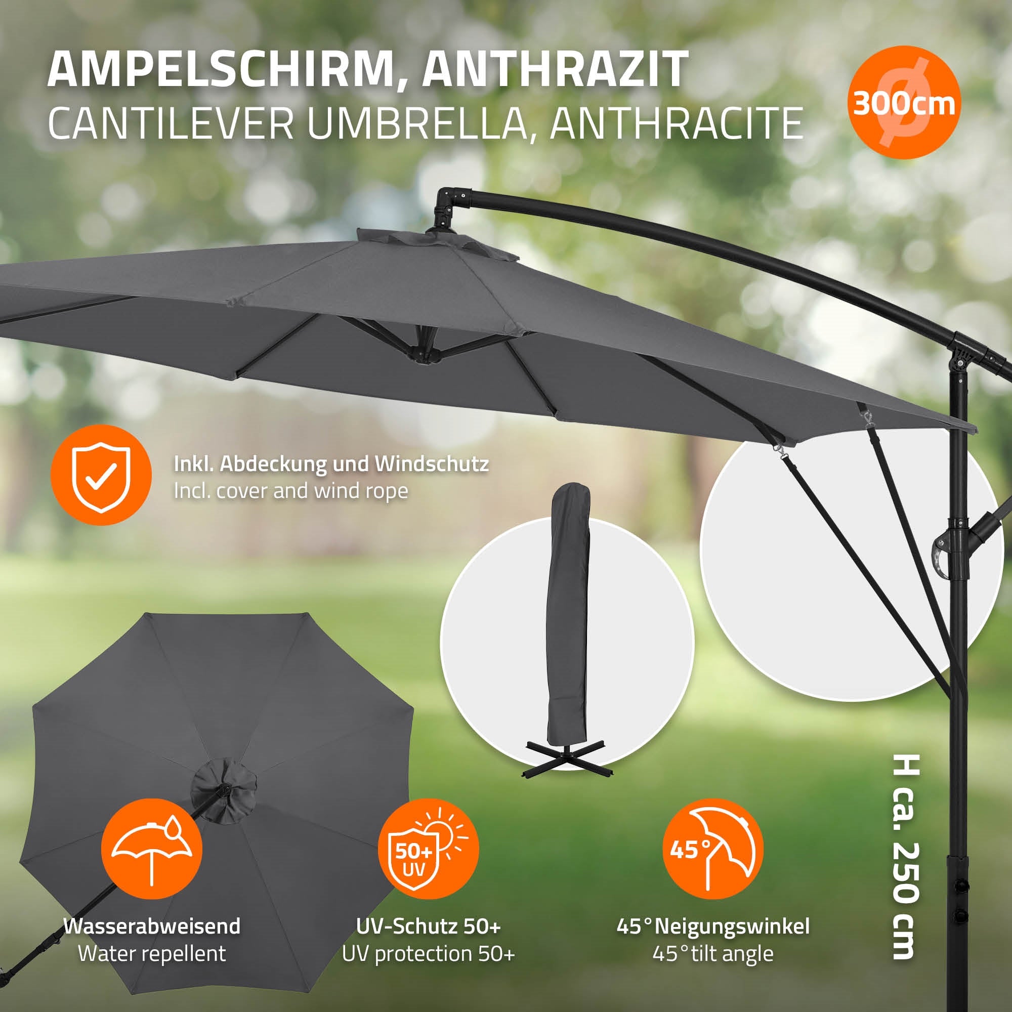 ML-Design parasol déporté rond Ø300 beige alu manivelle 360°