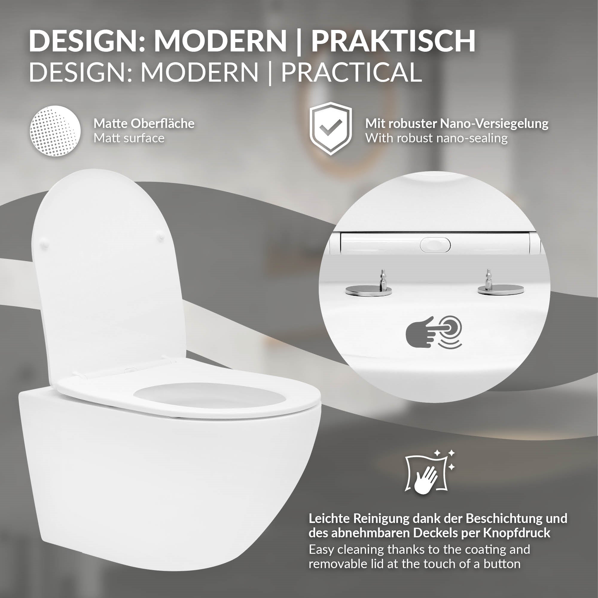 ECD Germany Sanitär WC suspendu sans bride blanc mat 54 cm