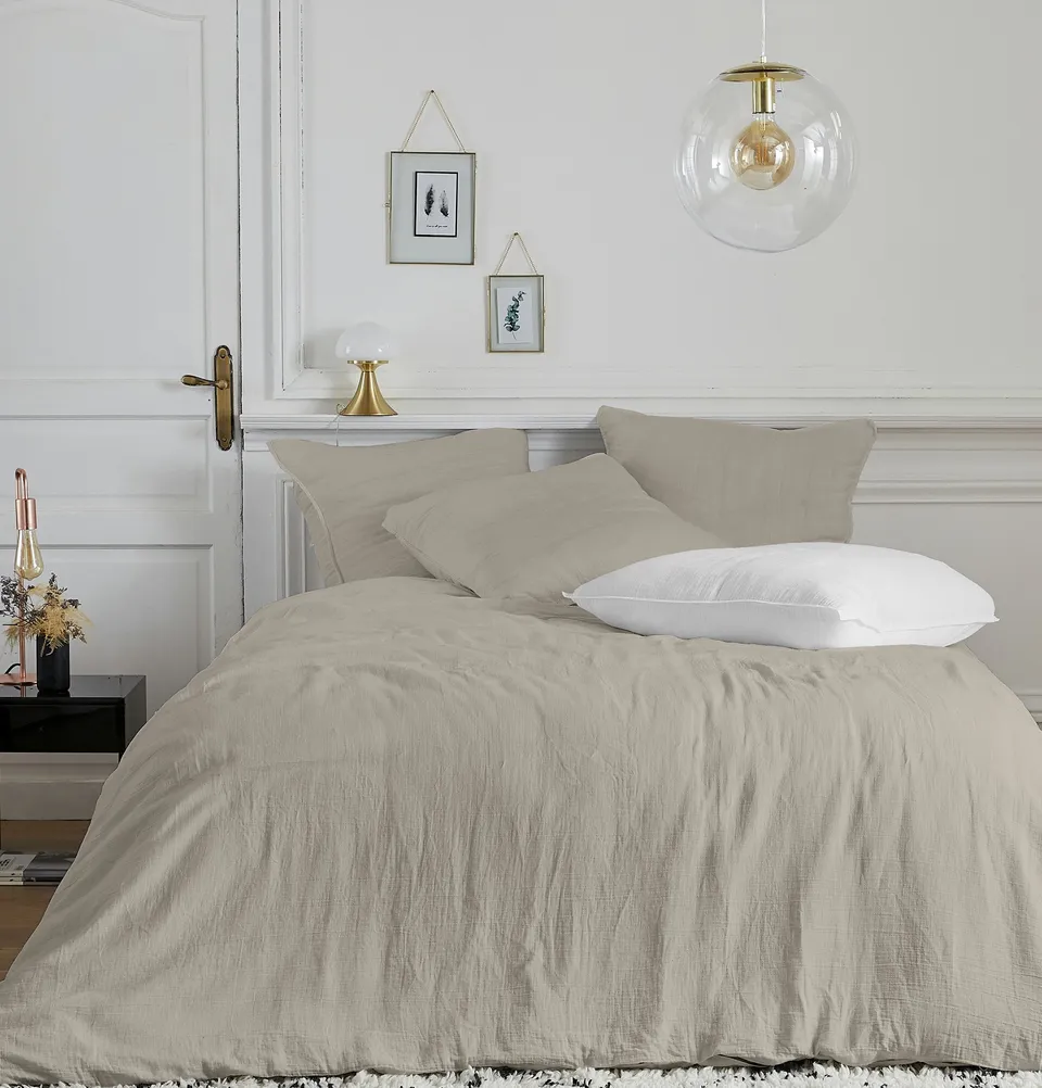 Housse de couette gaze de coton taupe 2 taies