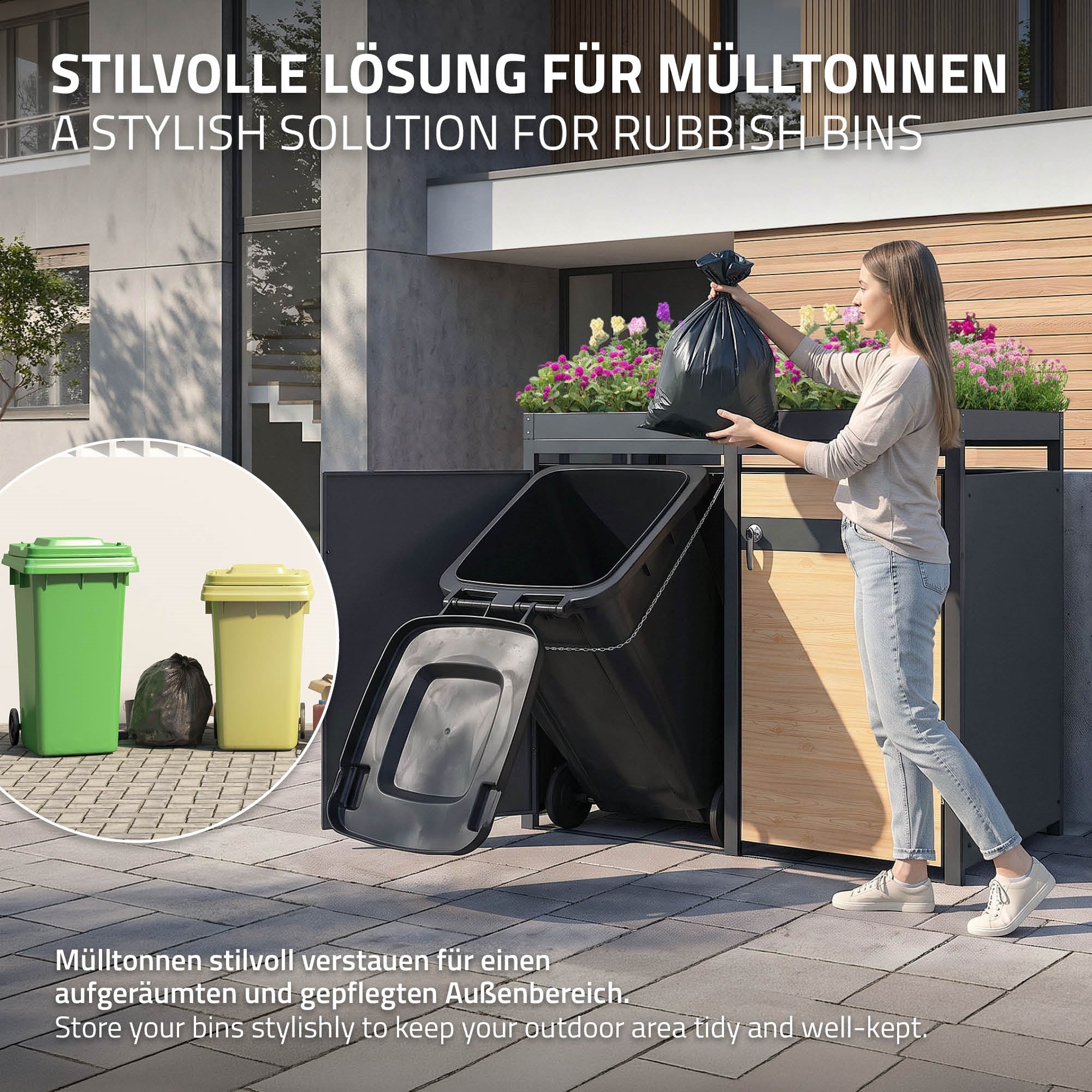 ECD Germany Garten Cache-Poubelle Double Mélèze 2 Bacs