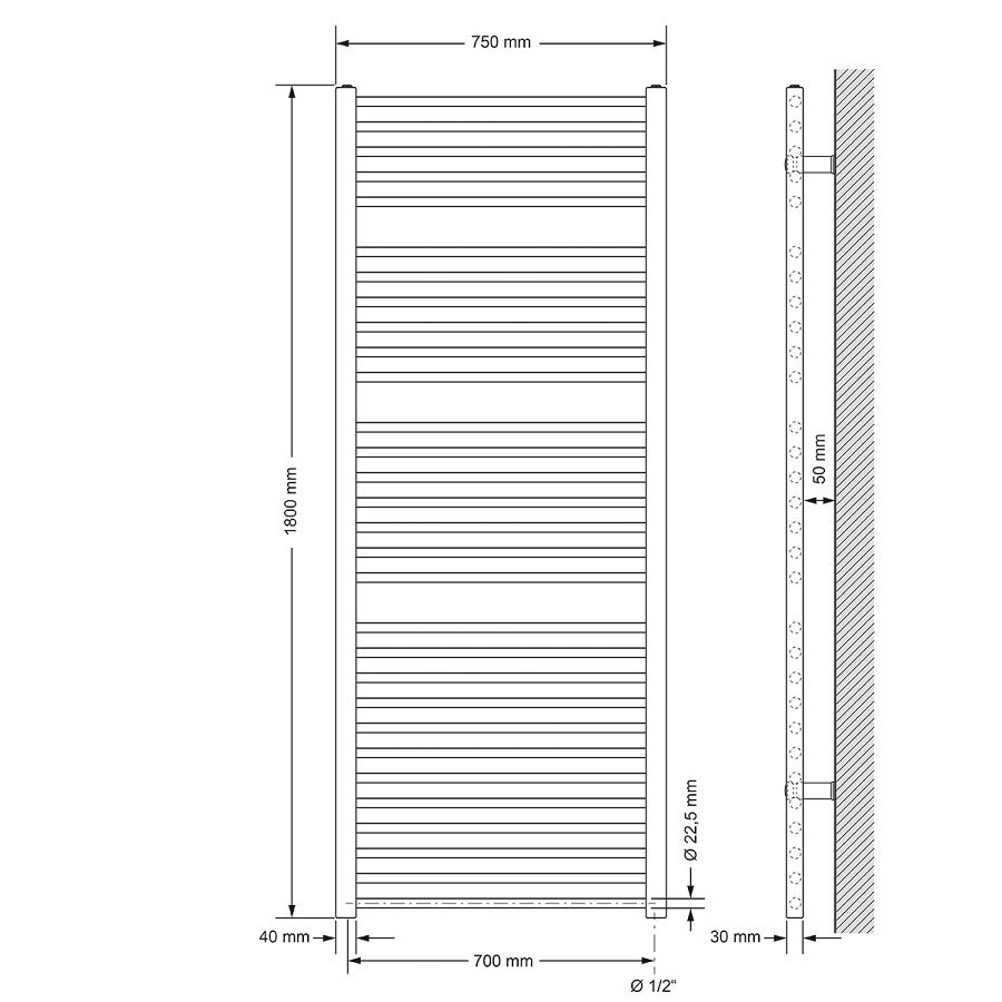 ECD Germany Sahara sèche-serviettes blanc 750x1800 droit