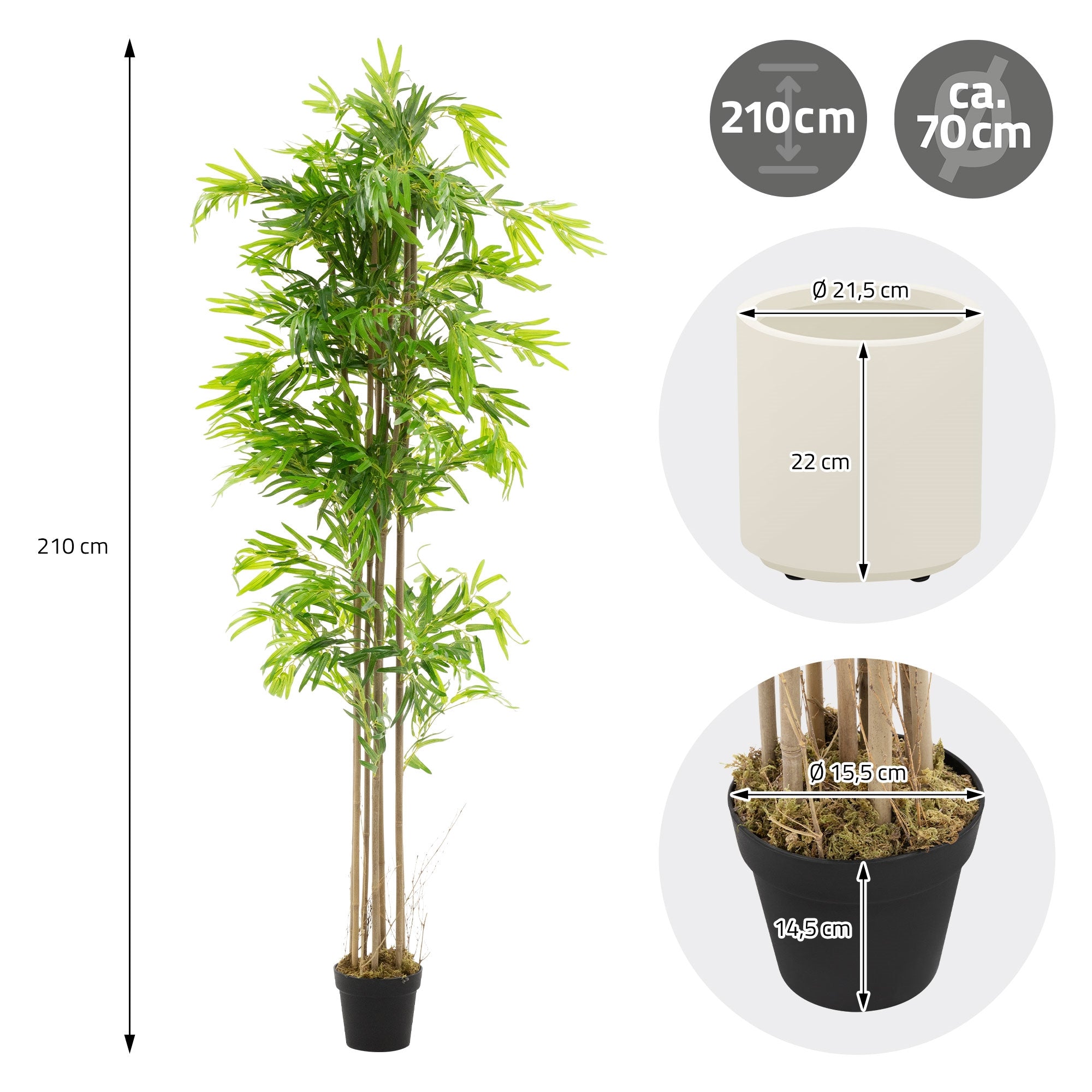ECD Haus & Wohnen Faux Bambou 210 cm Plante Artificielle Tige Bois